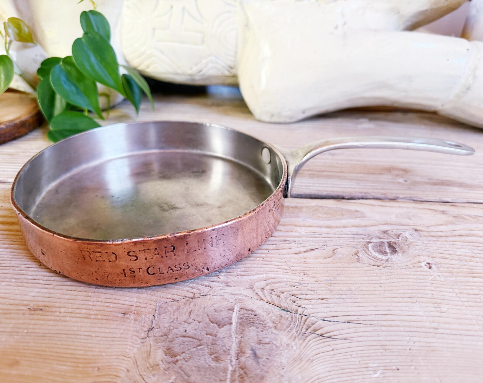 Vintage English Copper Pan from Red Star Line First Class