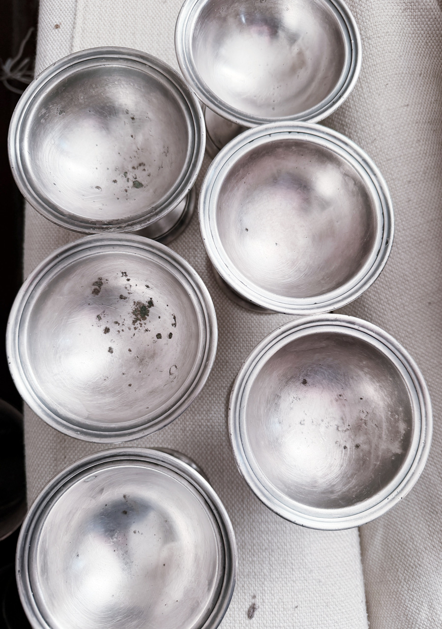 Set of 6 1930 Silver Ice Cream Dishes from American Mail Line Steamship