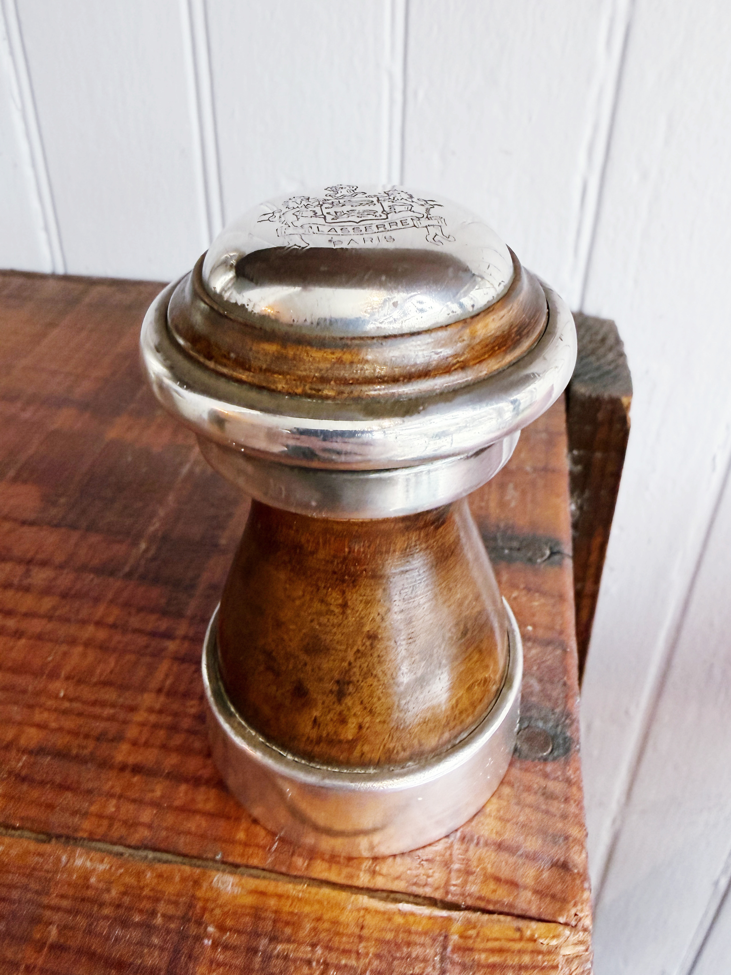 Antique Silver Plate and Rosewood Pepper Grinder from Lasserre Paris