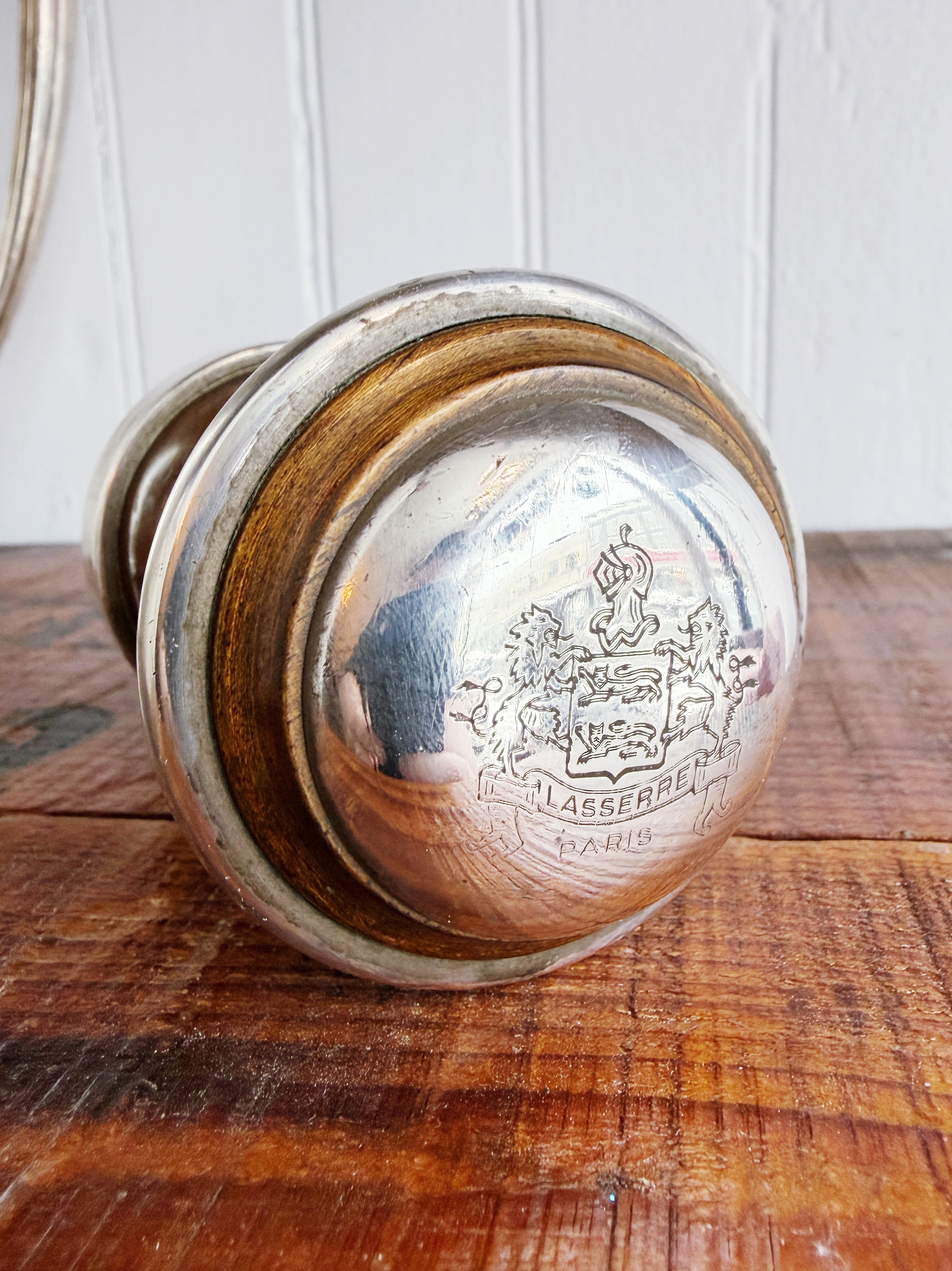 Antique Silver Plate and Rosewood Pepper Grinder from Lasserre Paris