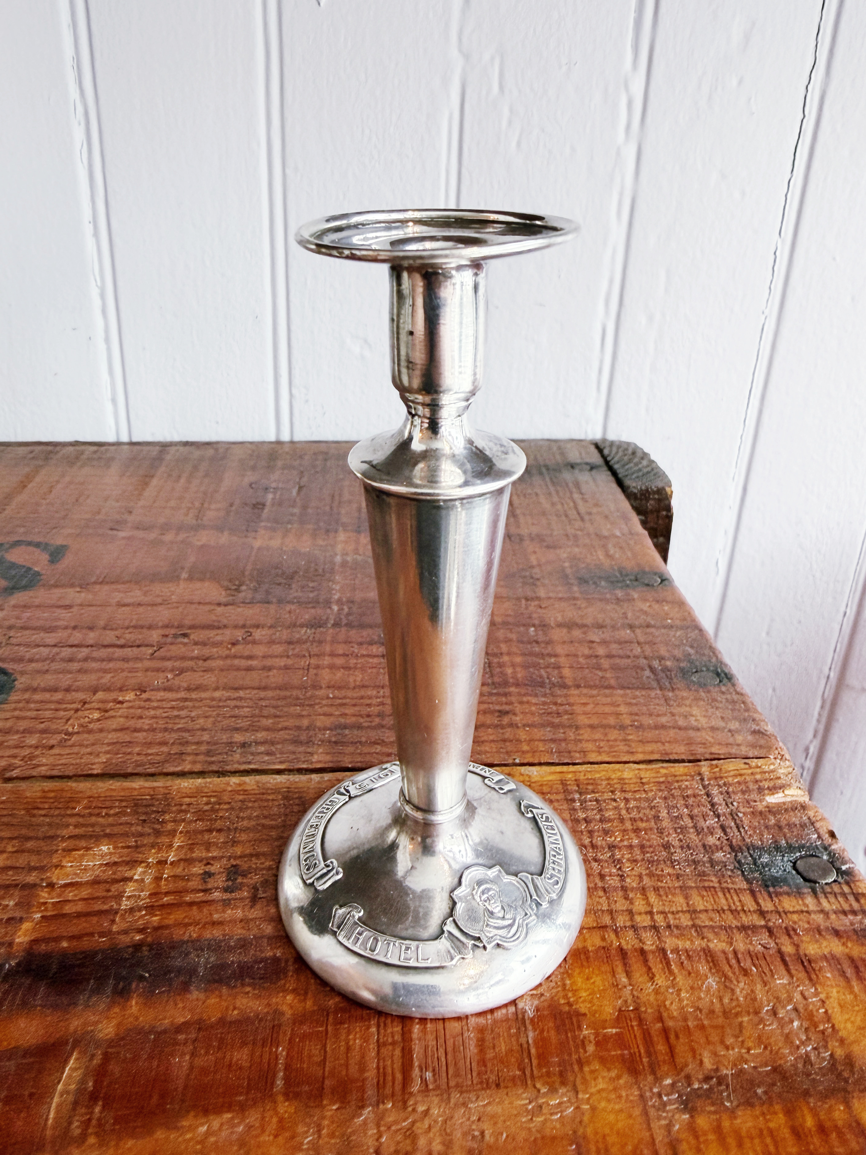 1915 Silver Plated St Francis Hotel New Year Greetings Candlestick