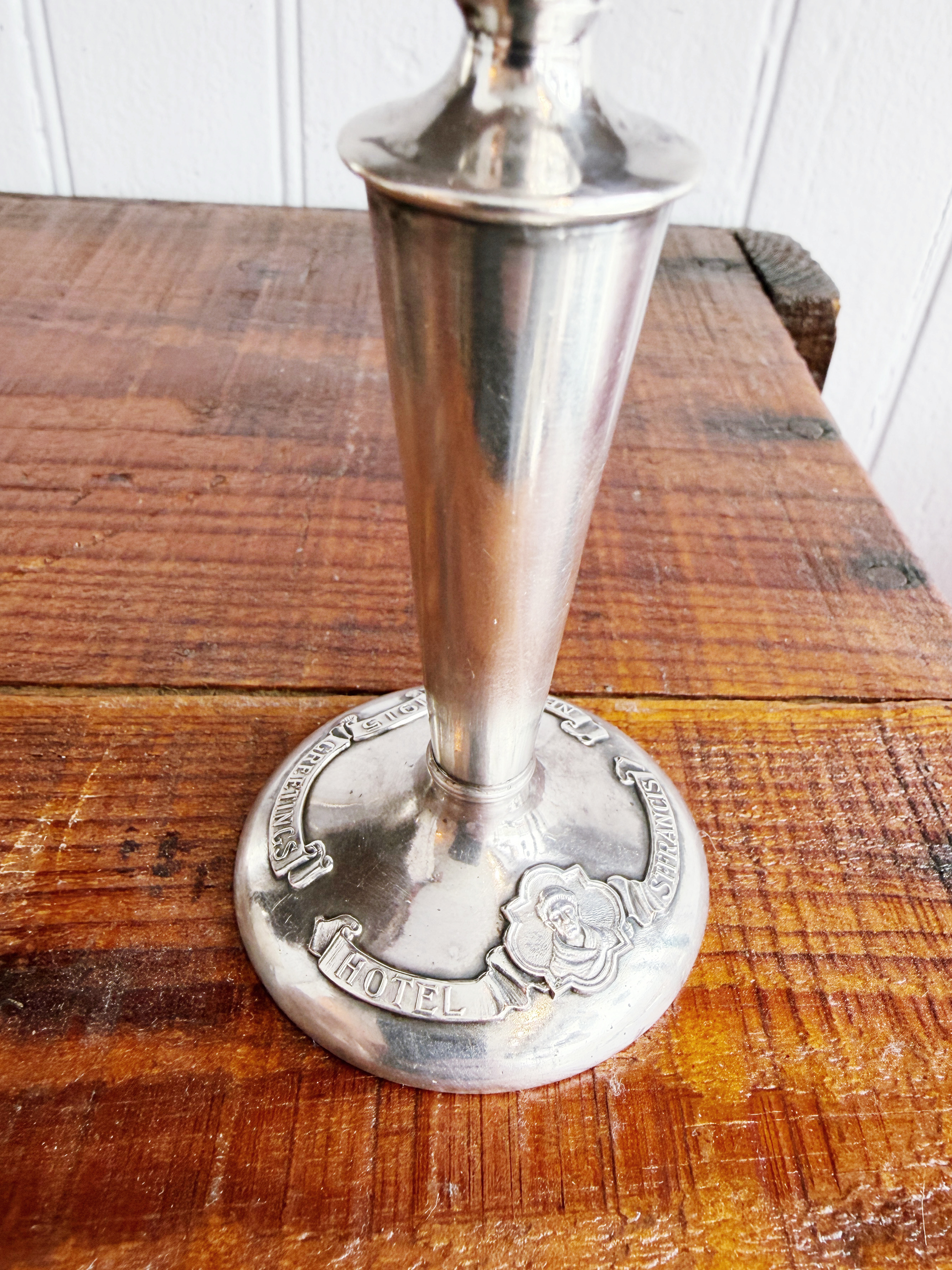 1915 Silver Plated St Francis Hotel New Year Greetings Candlestick