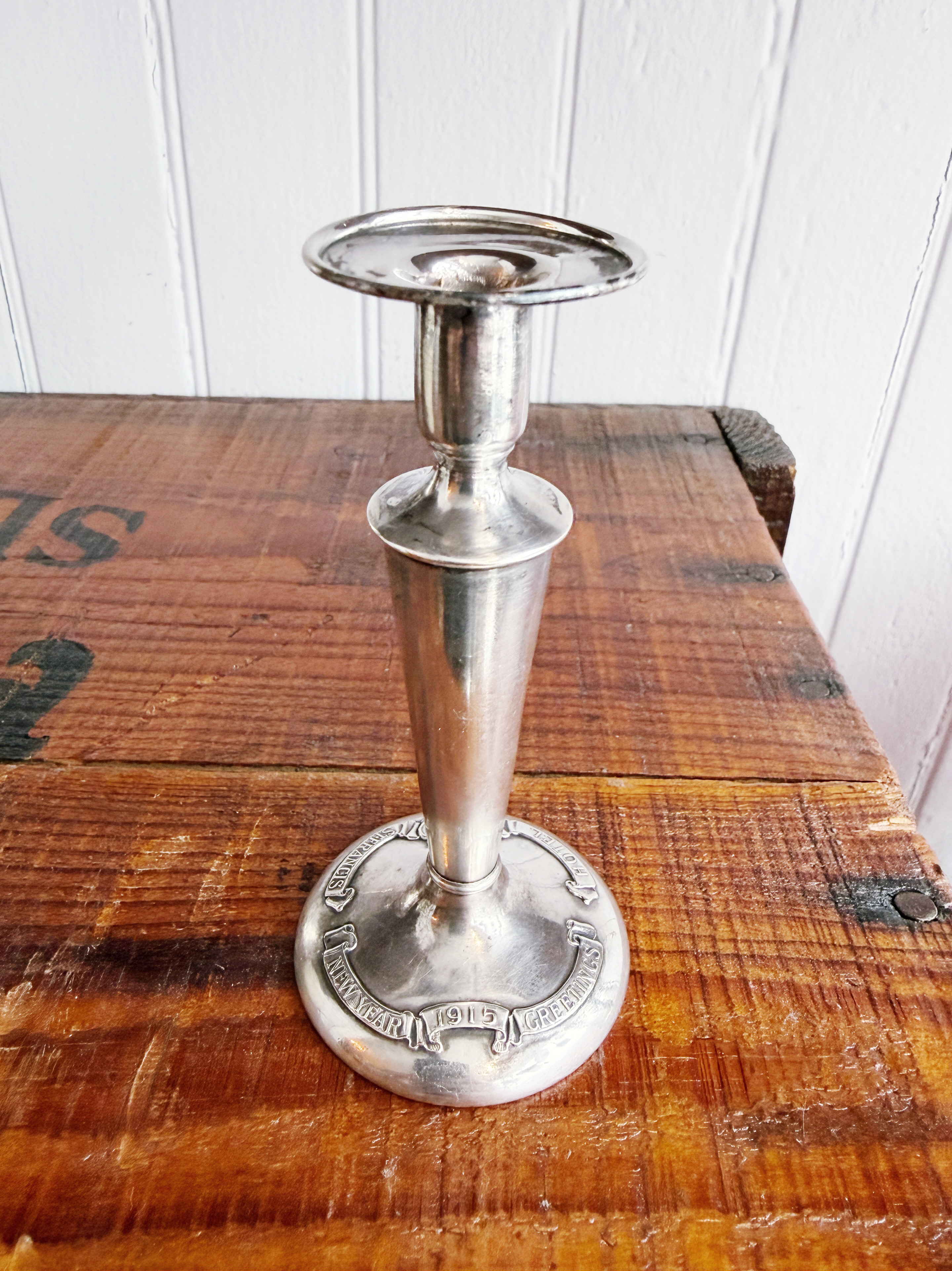 1915 Silver Plated St Francis Hotel New Year Greetings Candlestick