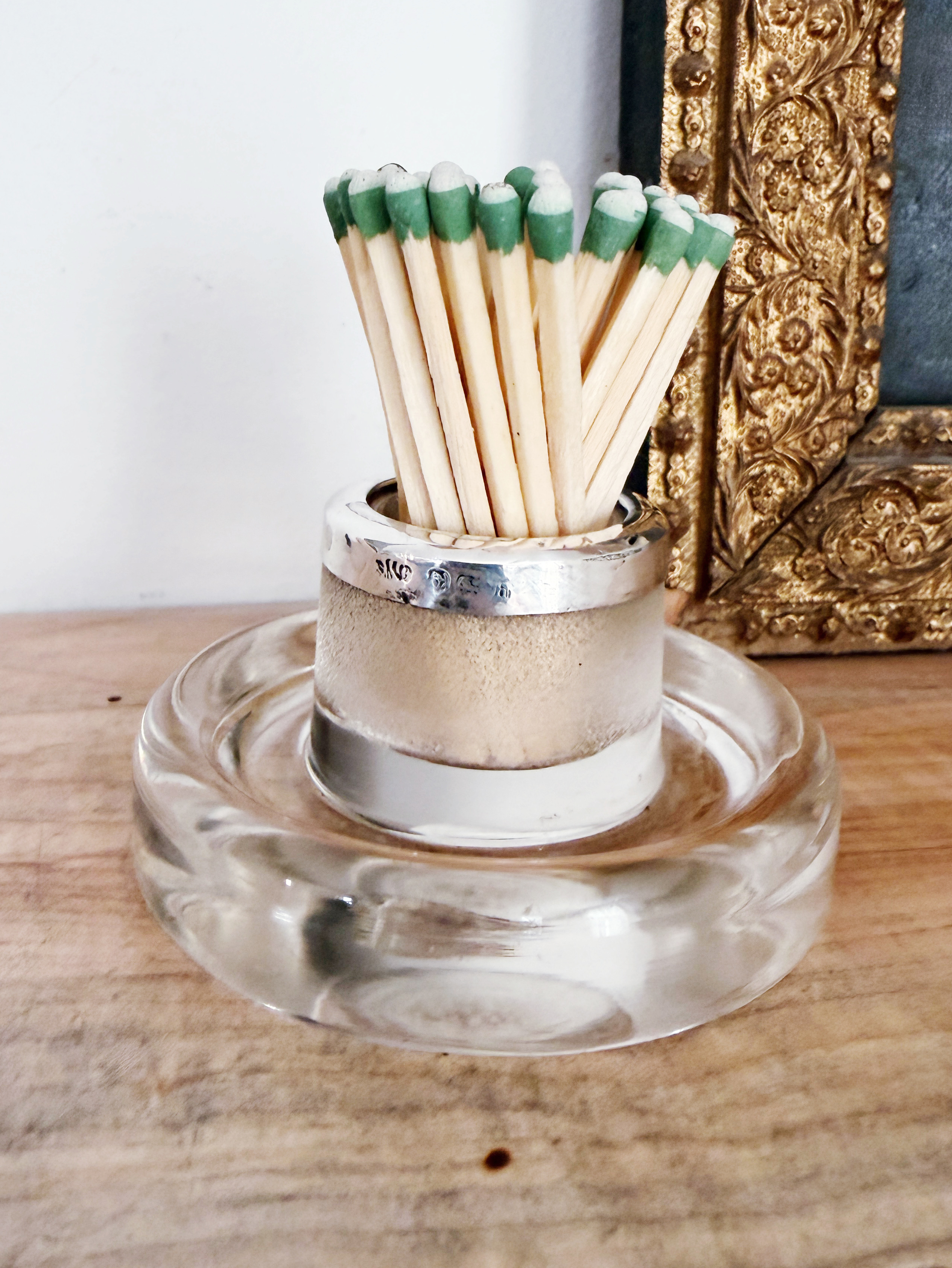 1907 English Sterling and Glass Match Striker