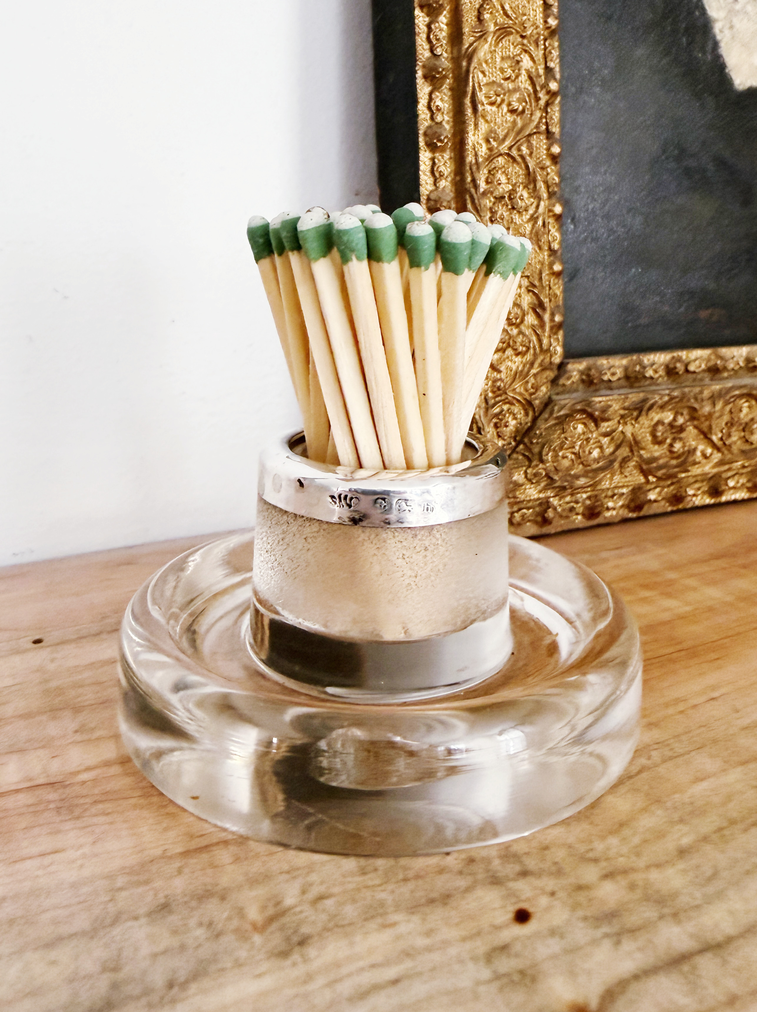 1907 English Sterling and Glass Match Striker