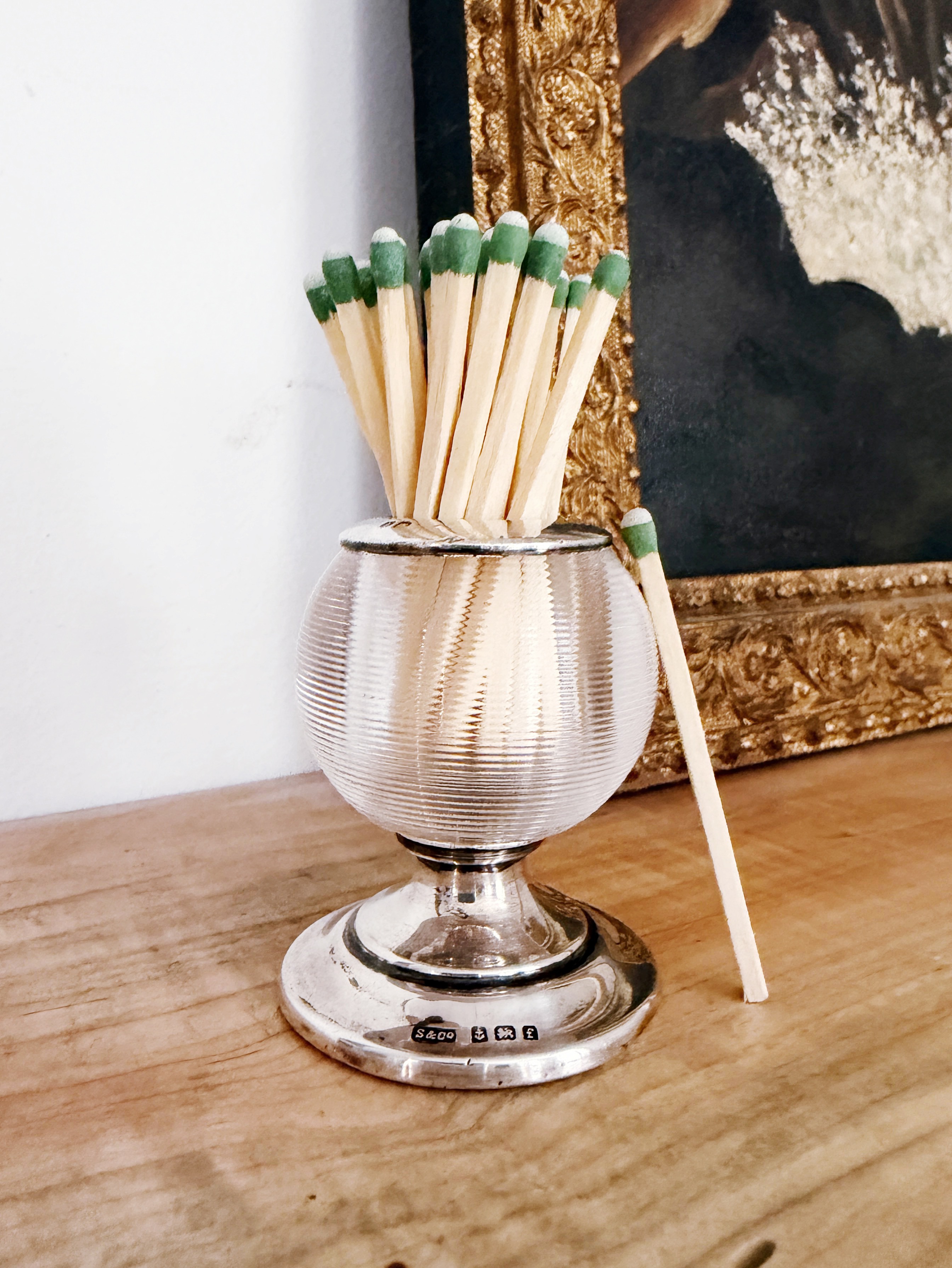 1905 English Sterling & Glass Match Striker