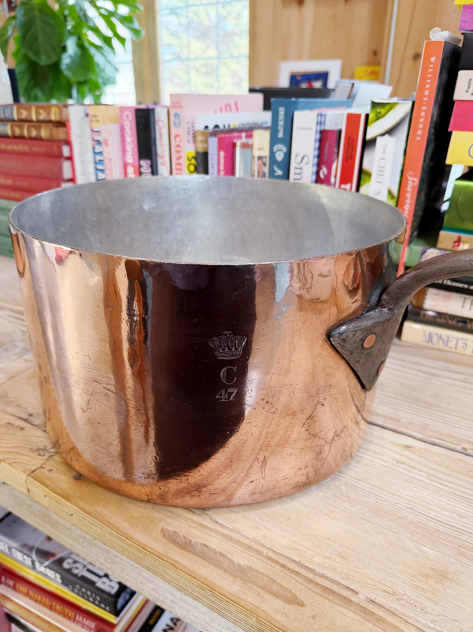 Big Antique English Copper Pot with Royal Coronet Engraving