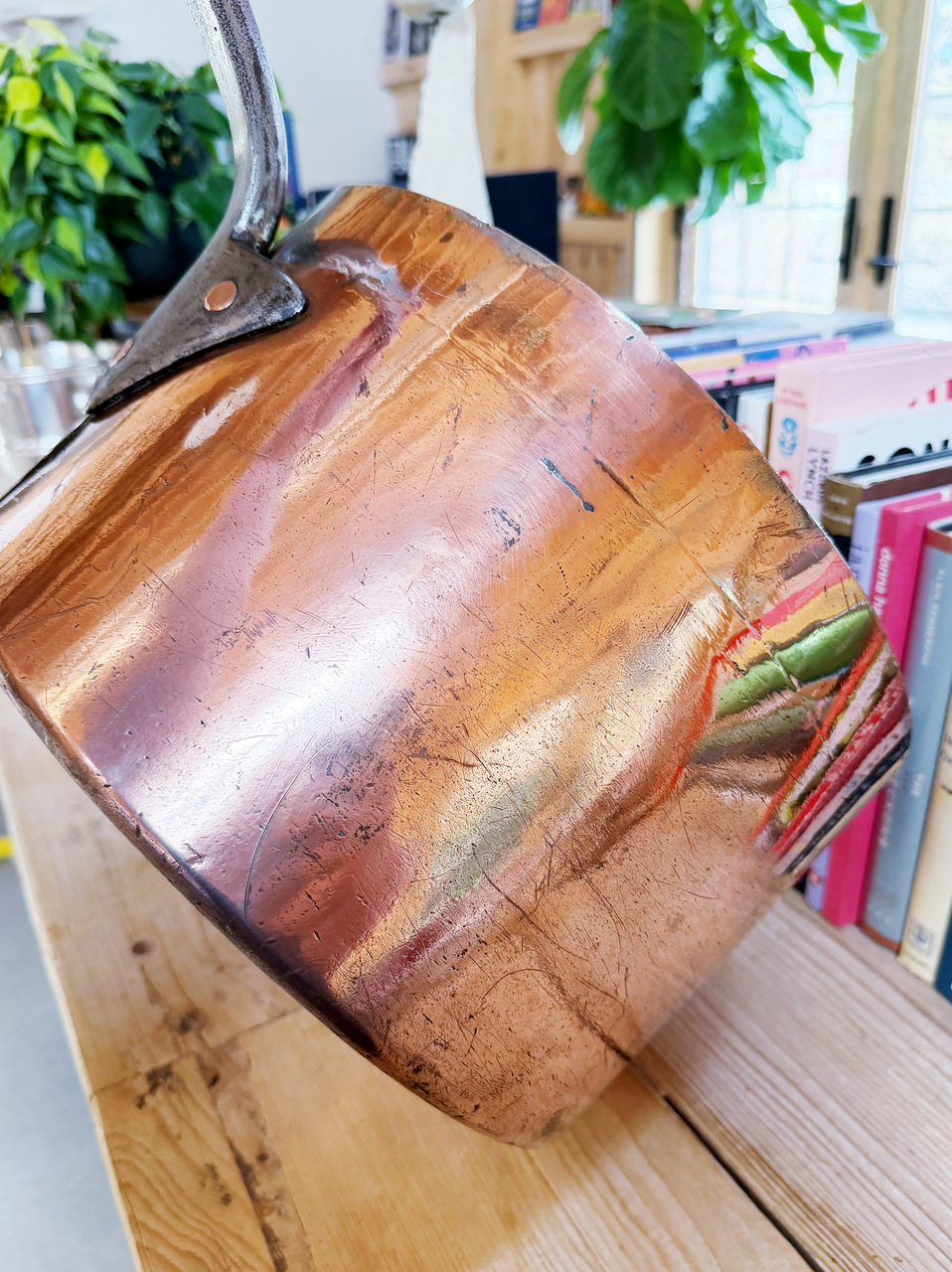 Big Antique English Copper Pot with Royal Coronet Engraving