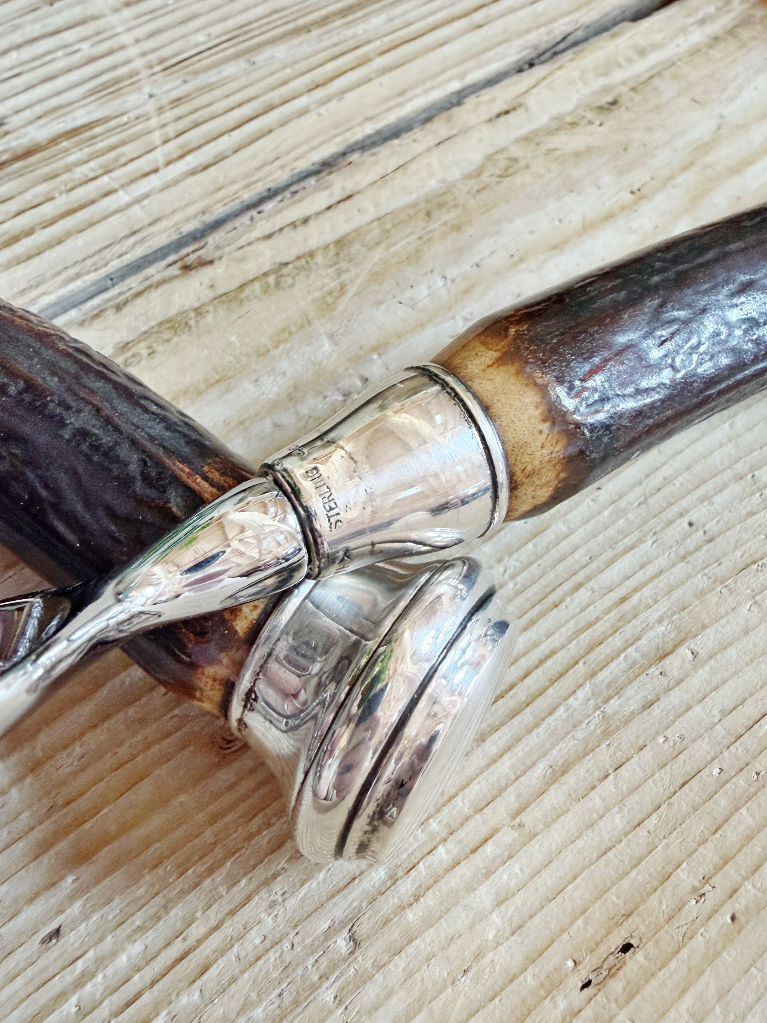 Antique 3-Piece Deer Antler and Sterling Silver Handled Bar Set