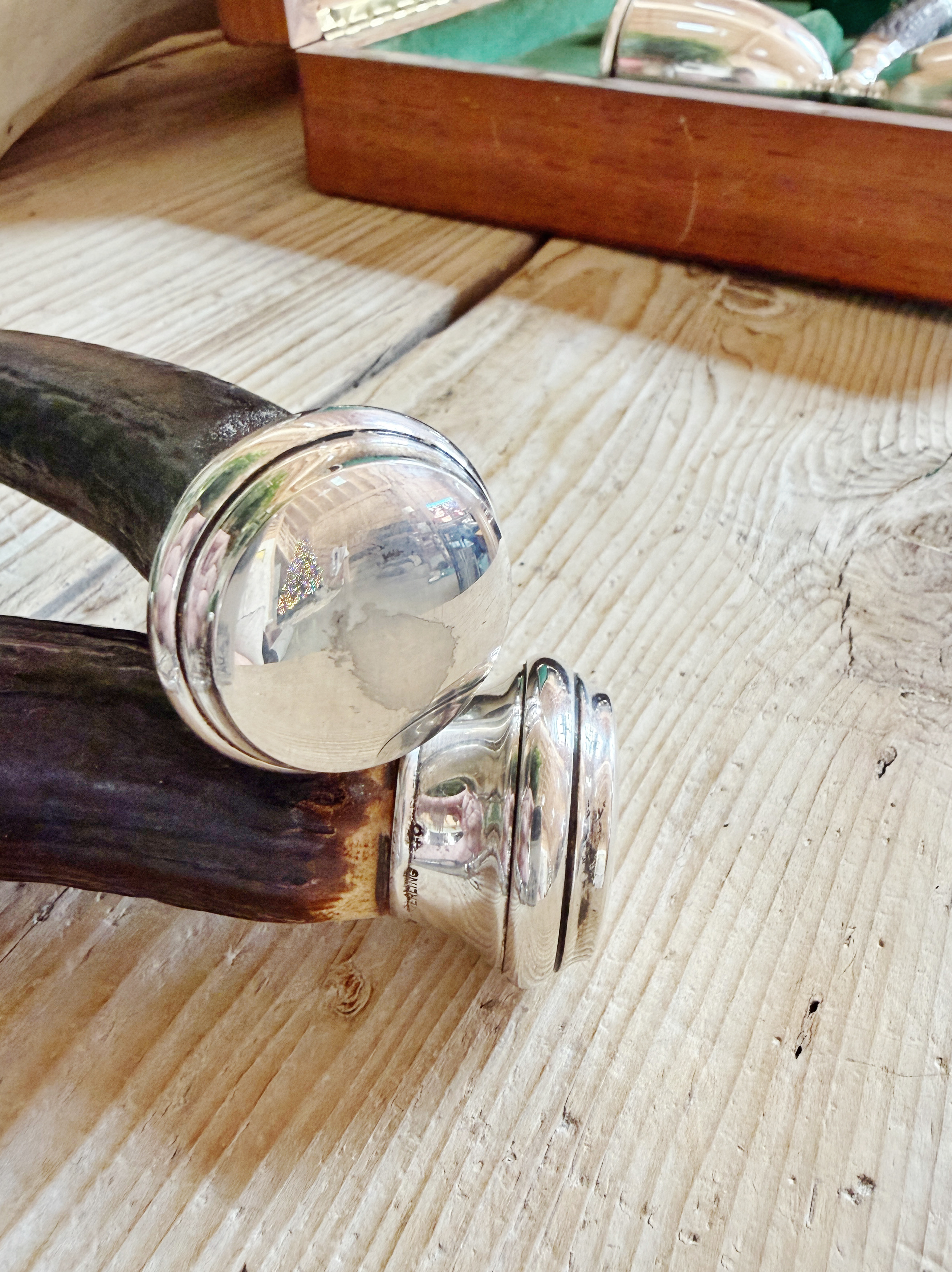 Antique 3-Piece Deer Antler and Sterling Silver Handled Bar Set