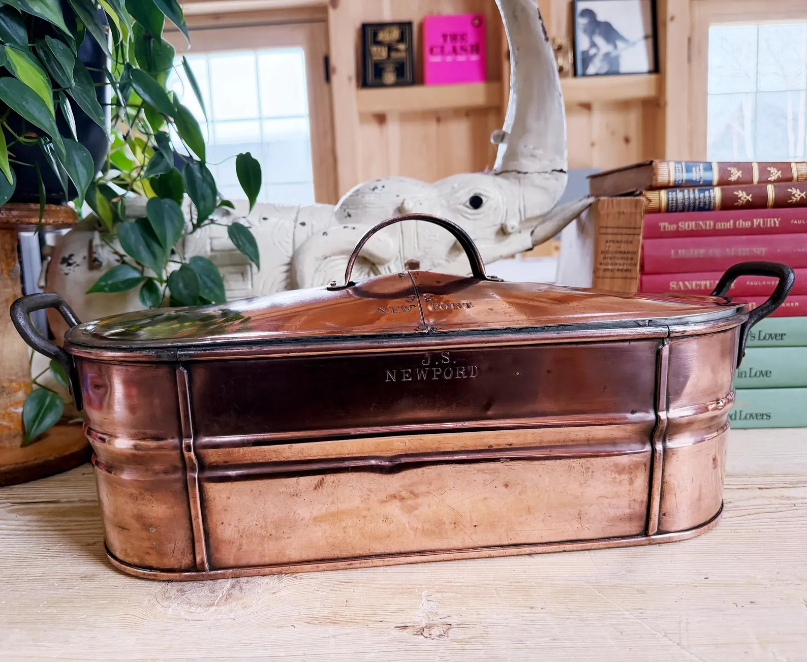 Antique Duparquet Copper Fish Poacher “JS Newport”