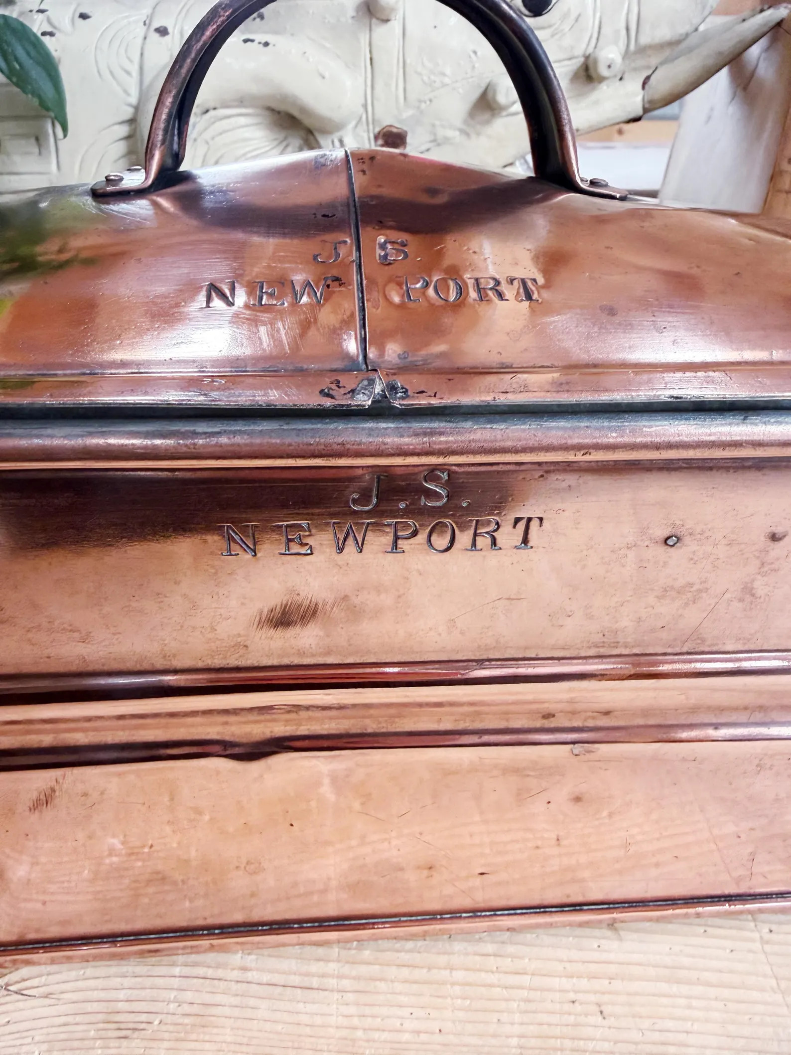 Antique Duparquet Copper Fish Poacher “JS Newport”