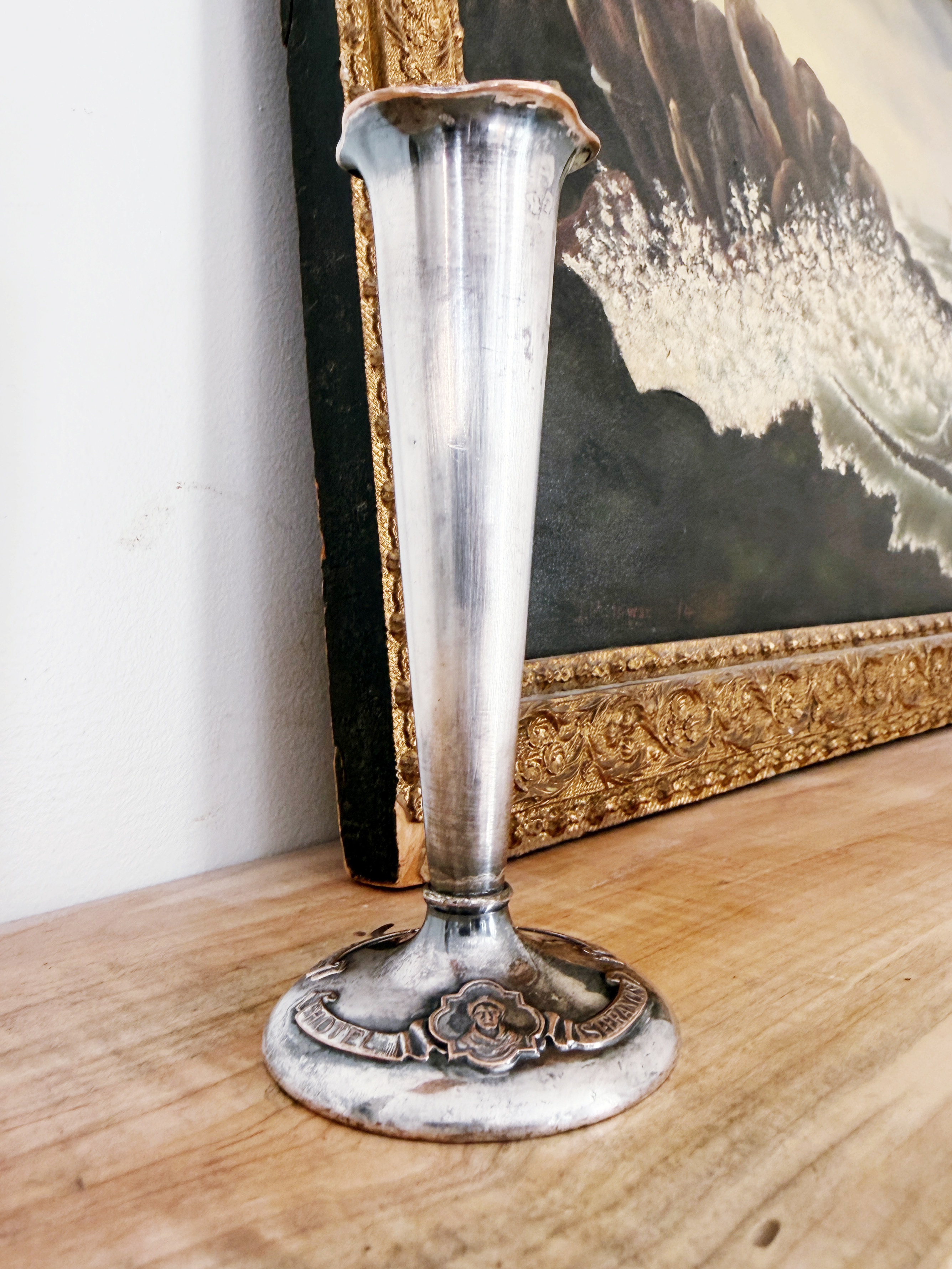 1914 Silver Plated St Francis Hotel New Year Greetings Bud Vase