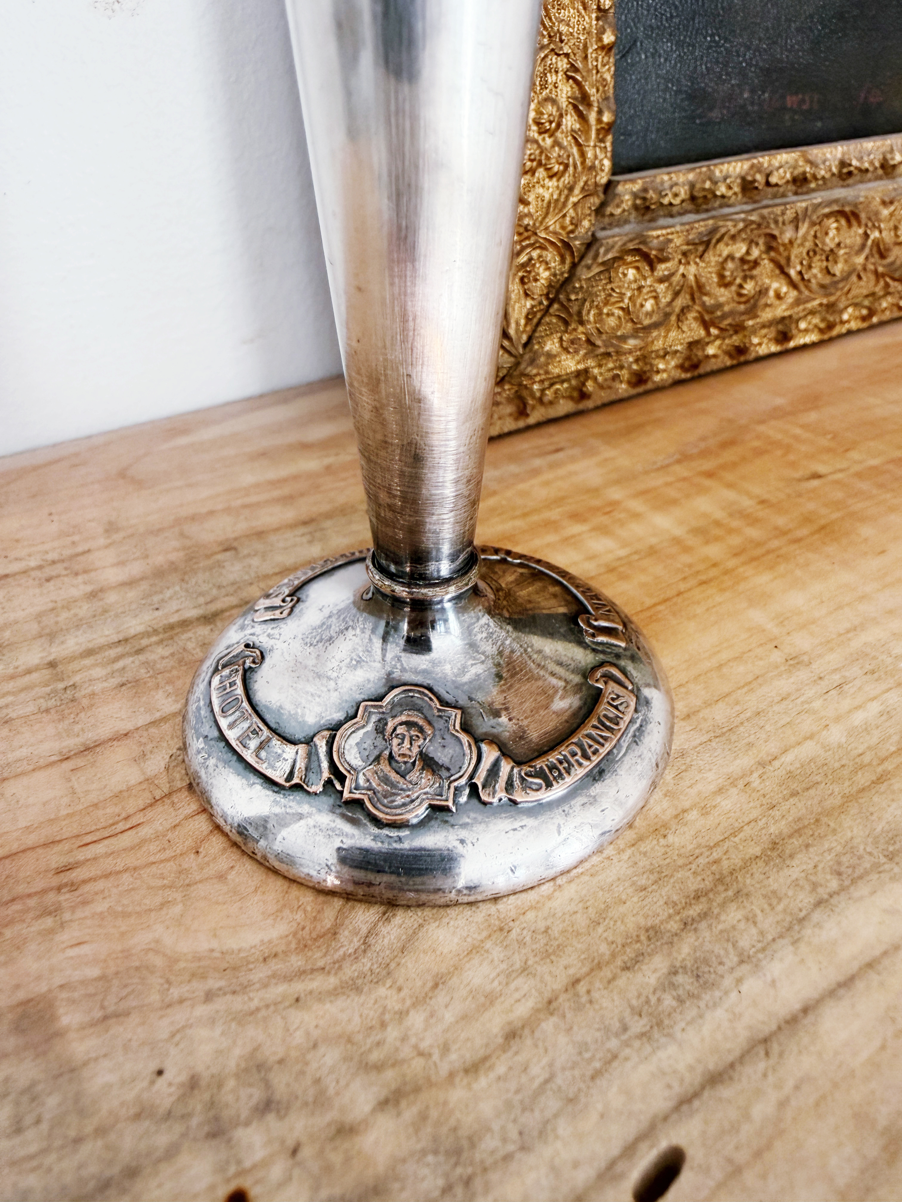 1914 Silver Plated St Francis Hotel New Year Greetings Bud Vase