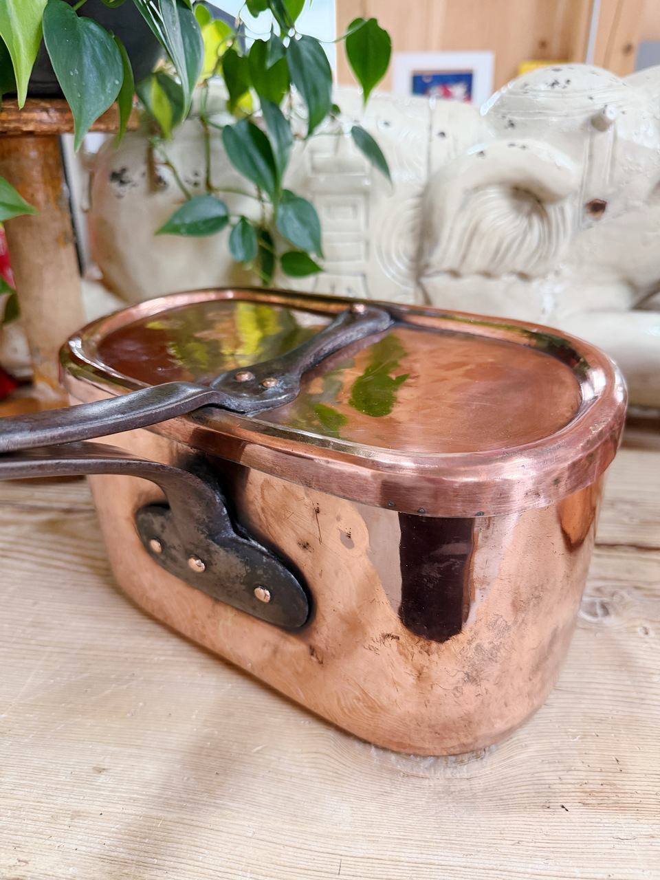 Antique French Copper Daubiere Pan from Hotel Albert 1er Nice