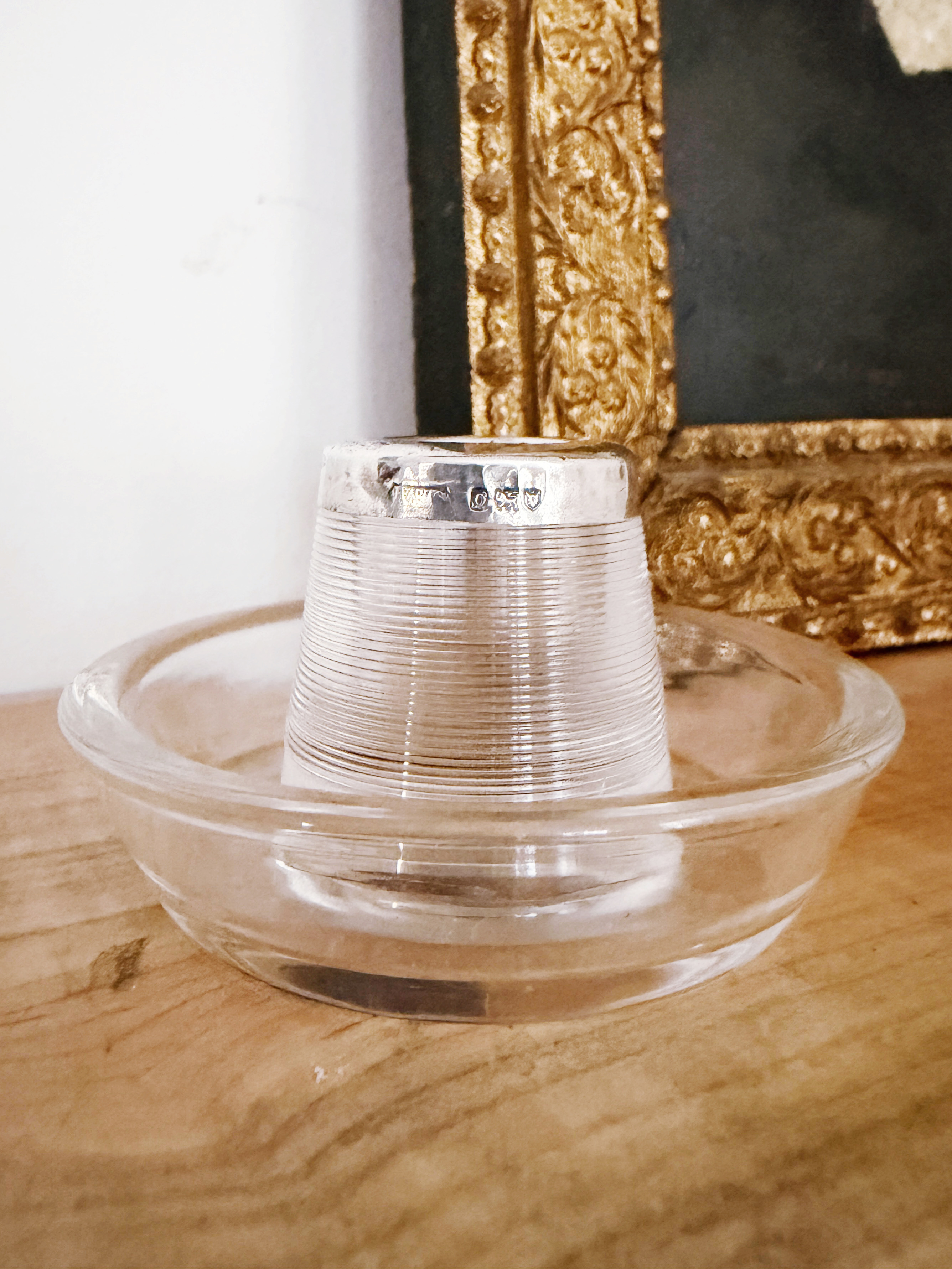 1906 English Sterling Silver and Glass Match Striker