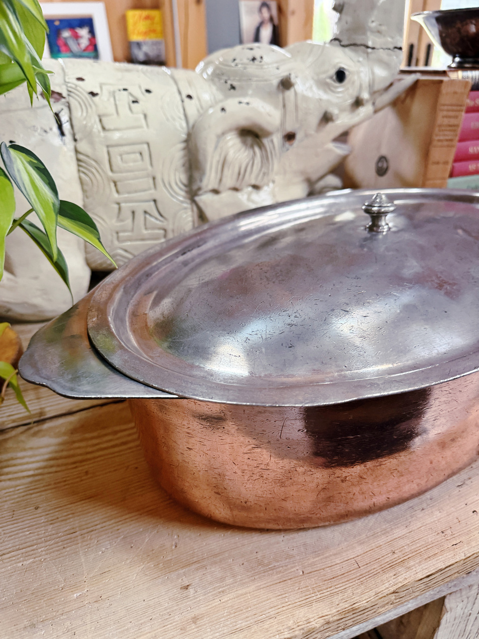 Large Antique Copper & Nickel Lidded Roaster from The Plaza NYC