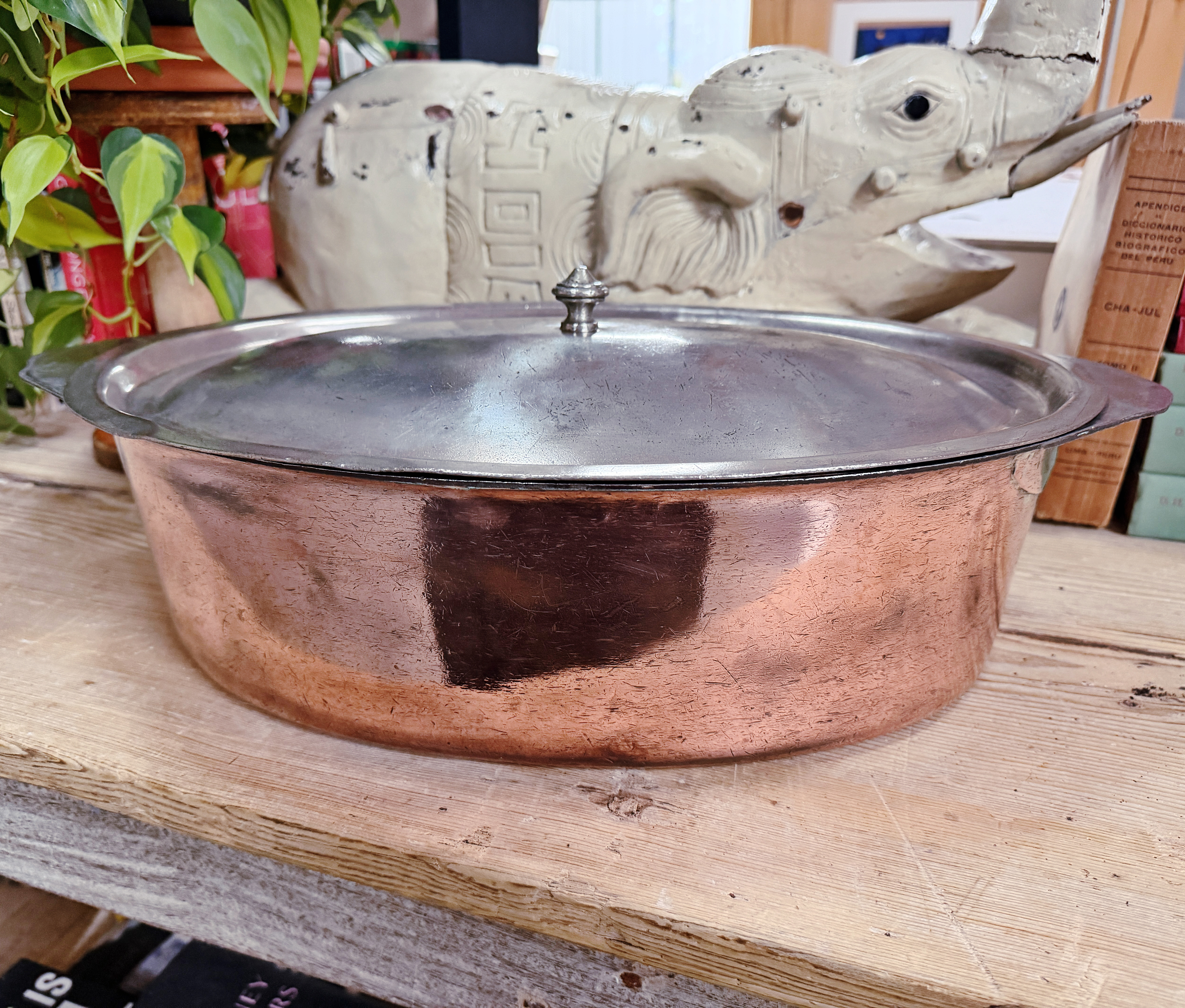 Large Antique Copper & Nickel Lidded Roaster from The Plaza NYC