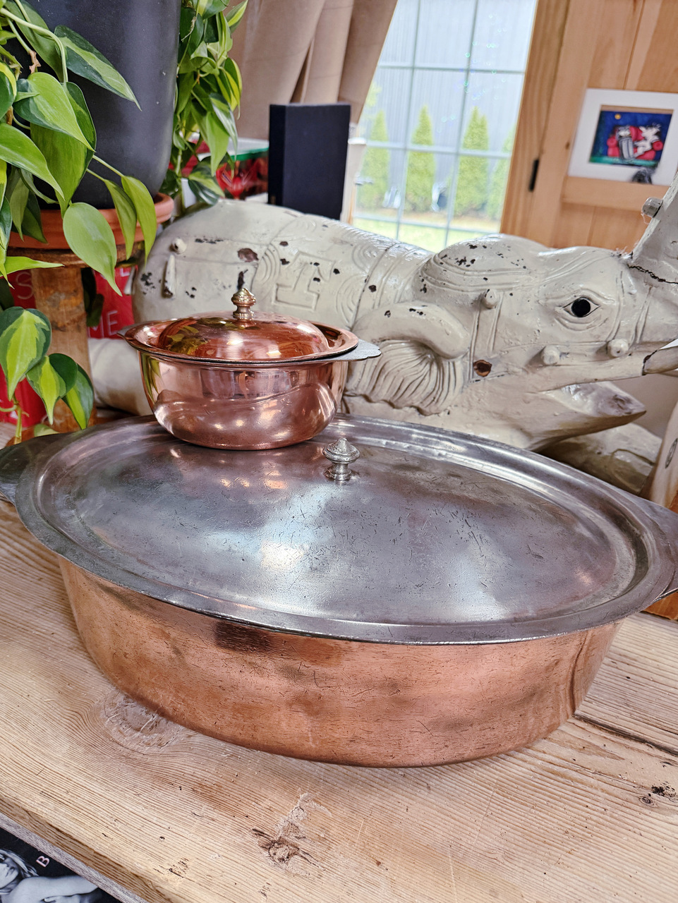 Large Antique Copper & Nickel Lidded Roaster from The Plaza NYC