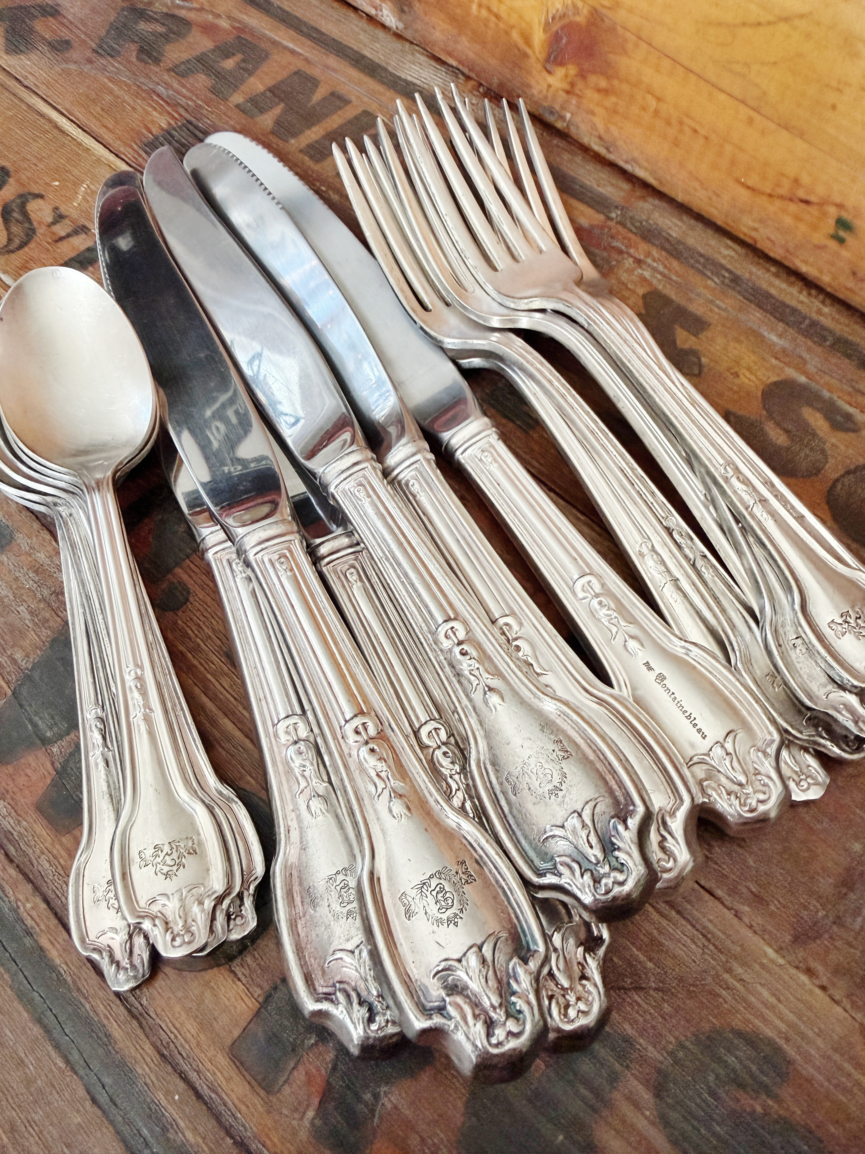 Vintage Silver Plated Flatware Service for 6 From the Fontainebleau Hotel Miami Beach