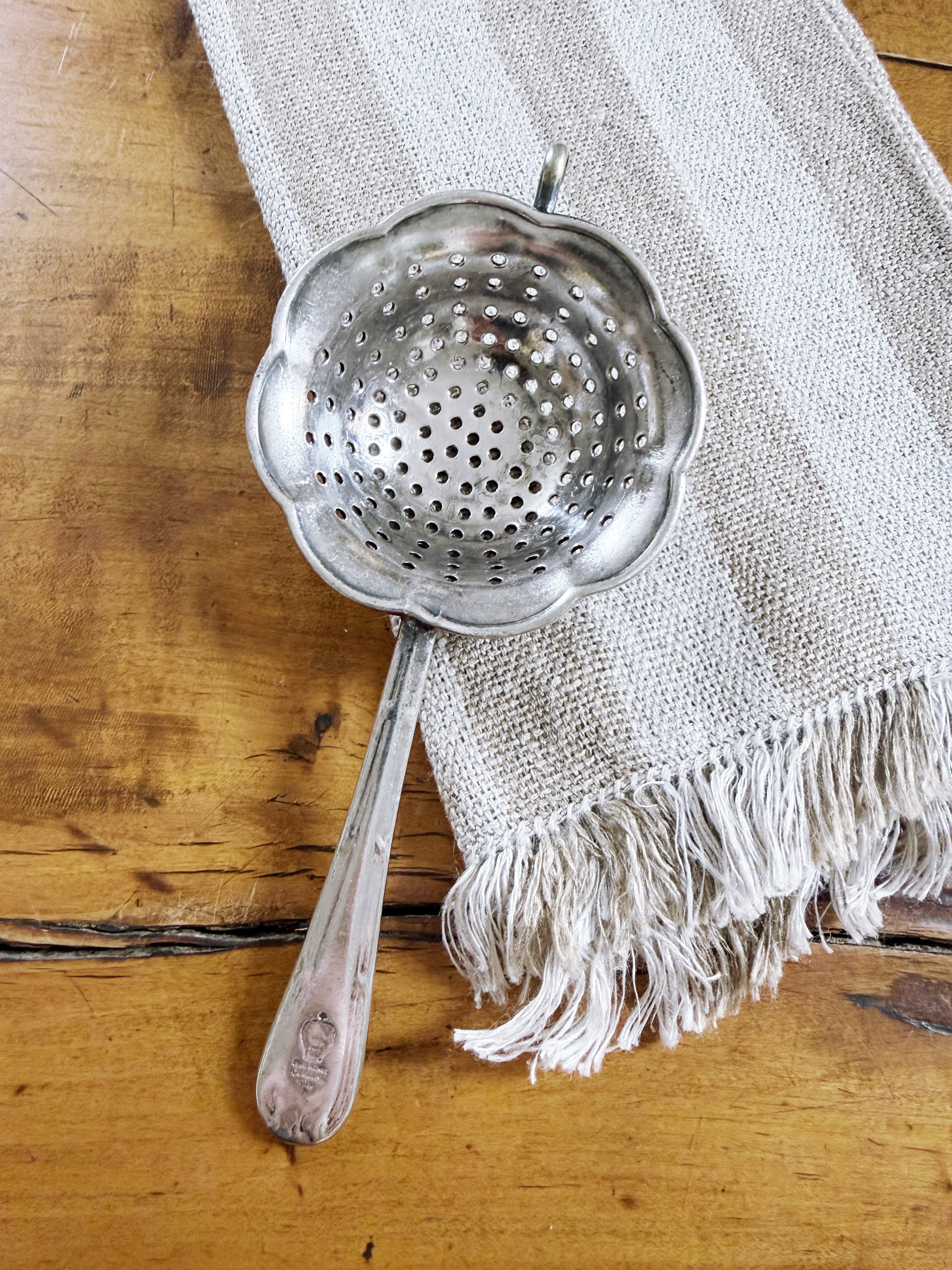 1920s Silver Plated Tea Strainer from Hong Kong & Shanghai Hotels