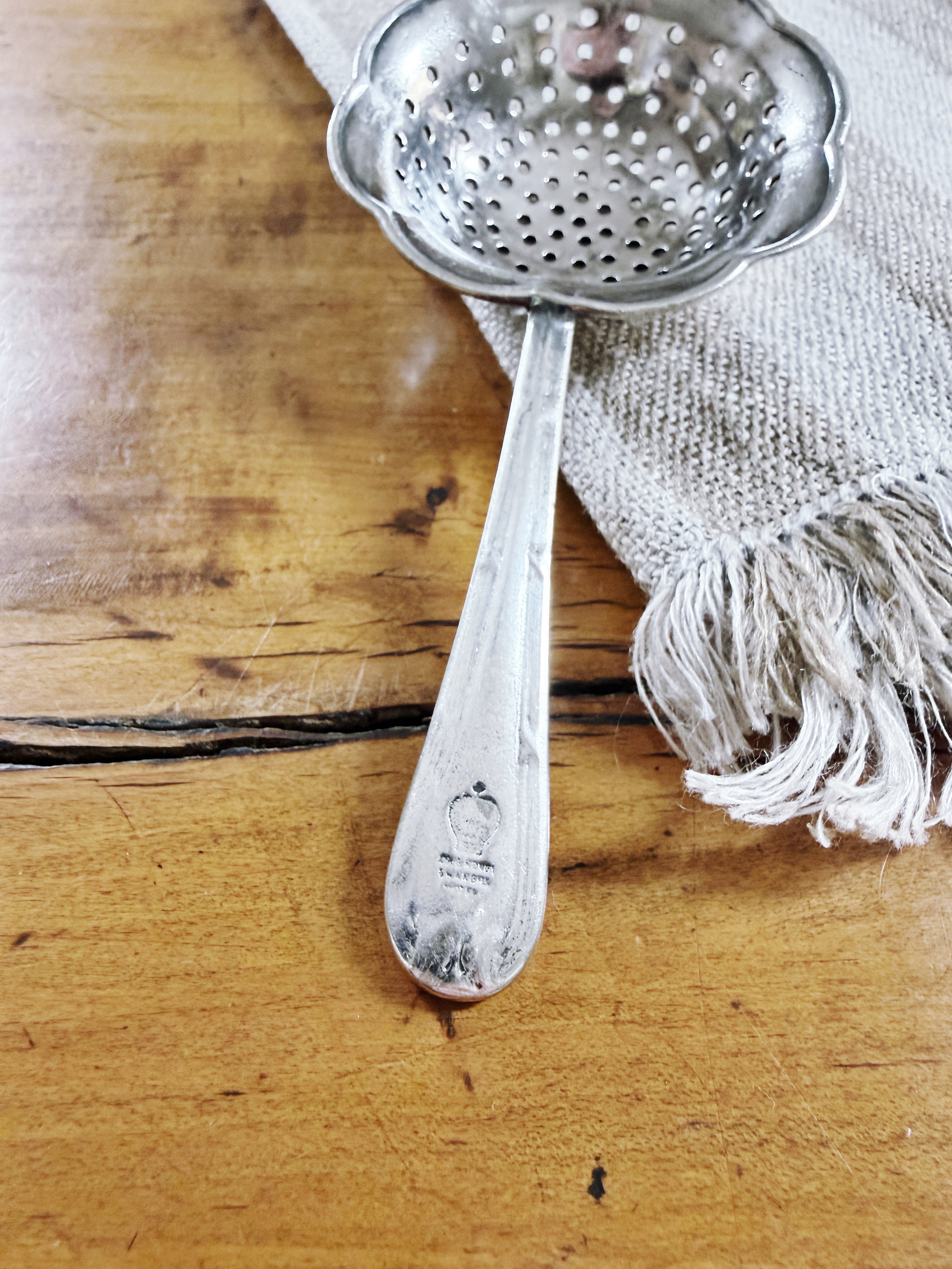 1920s Silver Plated Tea Strainer from Hong Kong & Shanghai Hotels