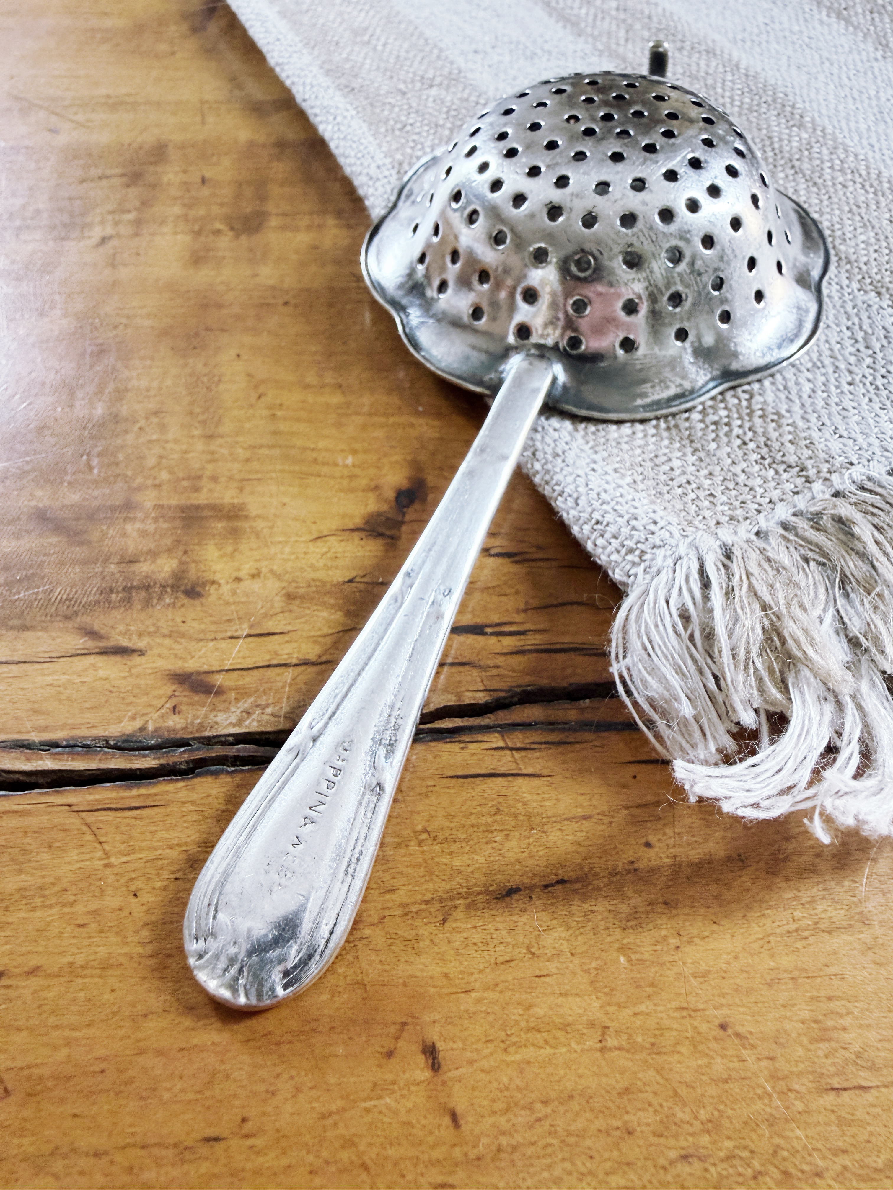 1920s Silver Plated Tea Strainer from Hong Kong & Shanghai Hotels