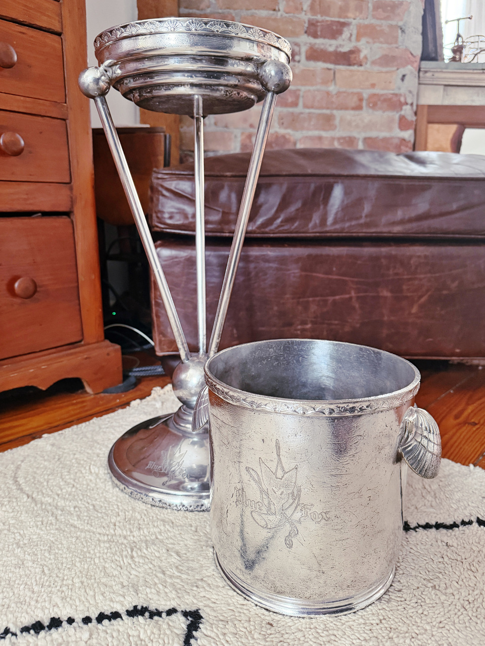 Vintage Silver Plated Champagne Bucket and Stand from The Blue Fox in San Francisco CA