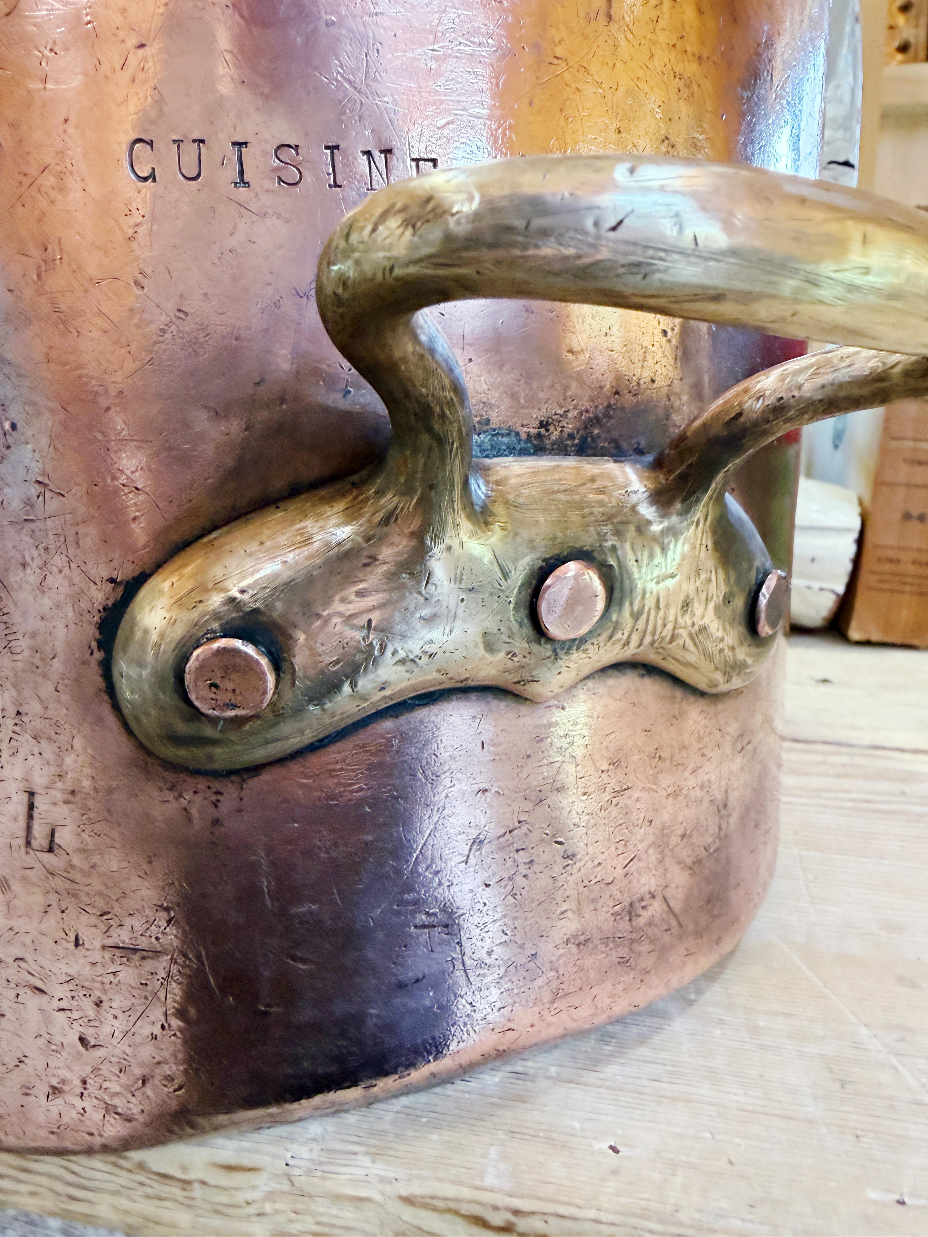 Antique French Copper Stockpot from Wagons Lits Dining Car