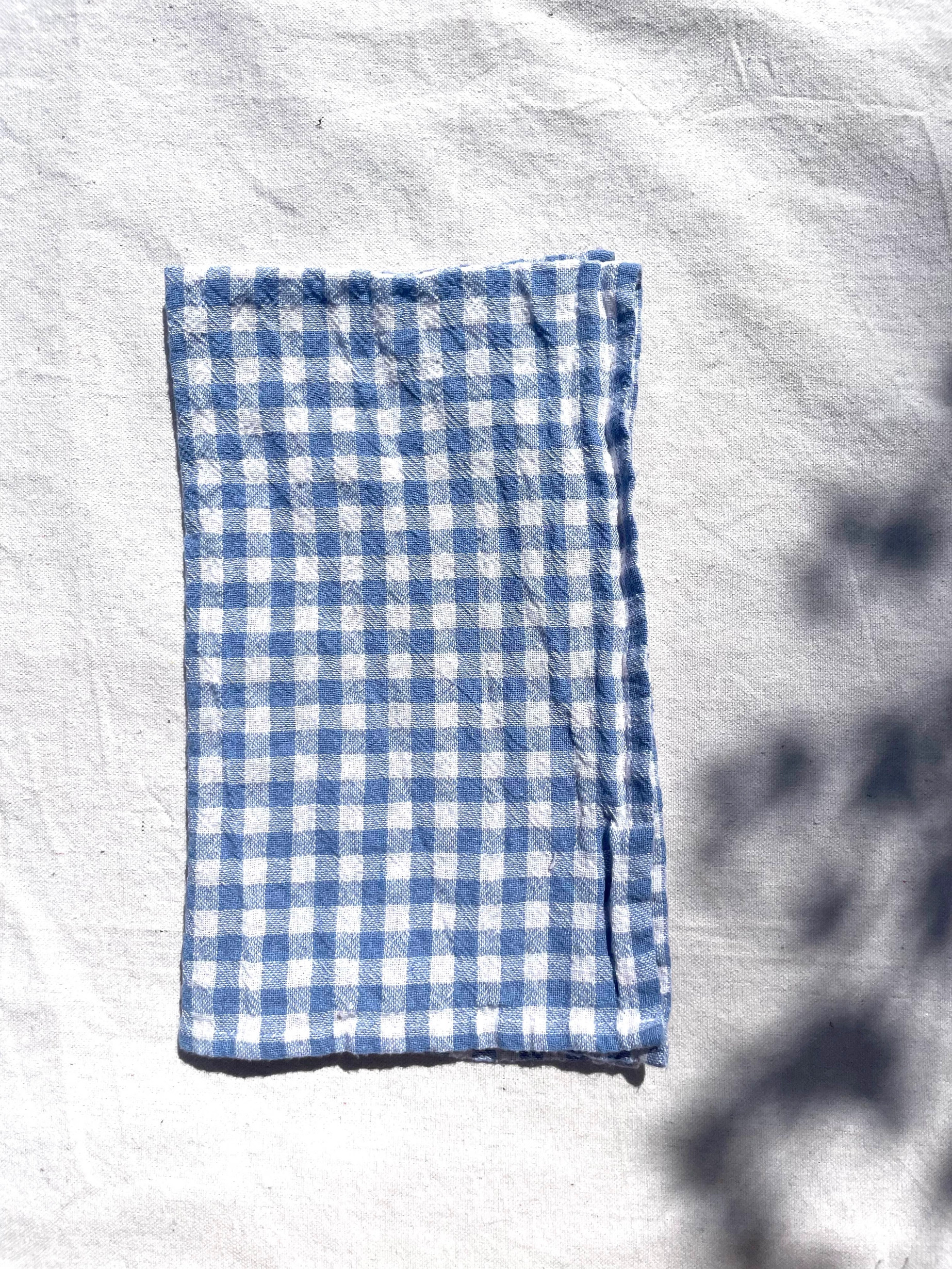 Sea Blue Madras Check Organic Cotton Linen Towel