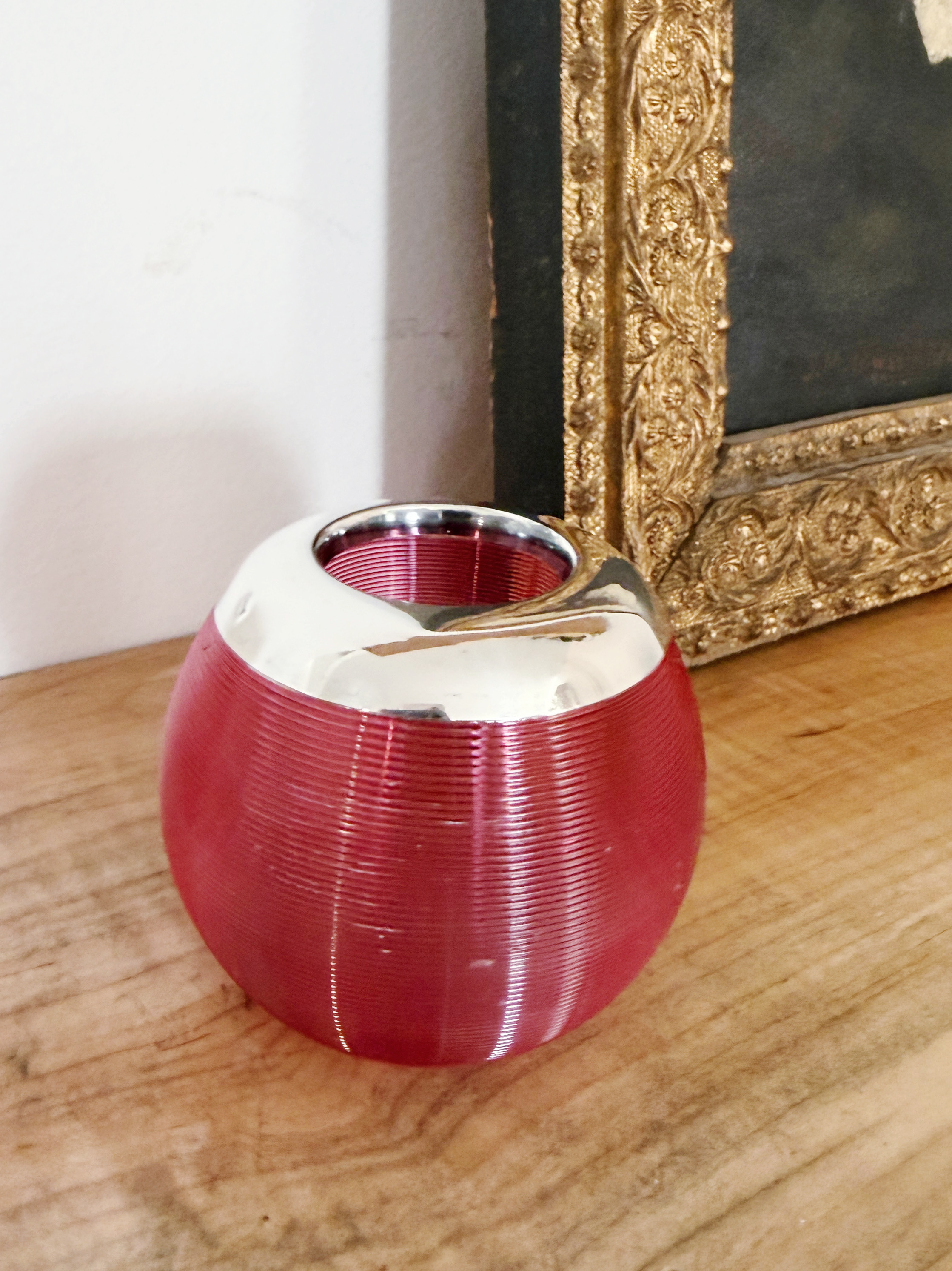 Antique English Sterling Silver and Pink Glass Match Striker no. 1