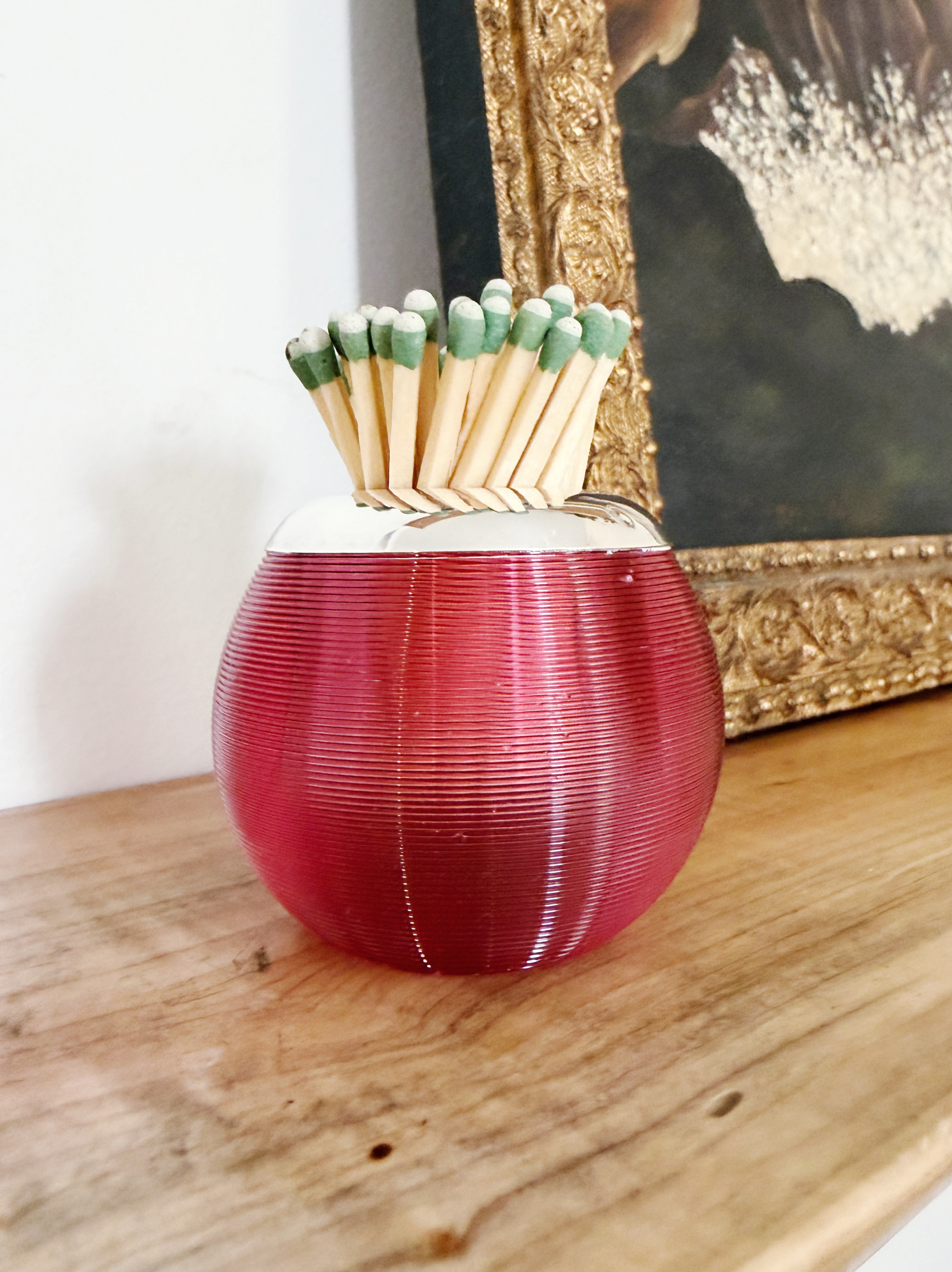 Antique English Sterling Silver and Pink Glass Match Striker no. 1