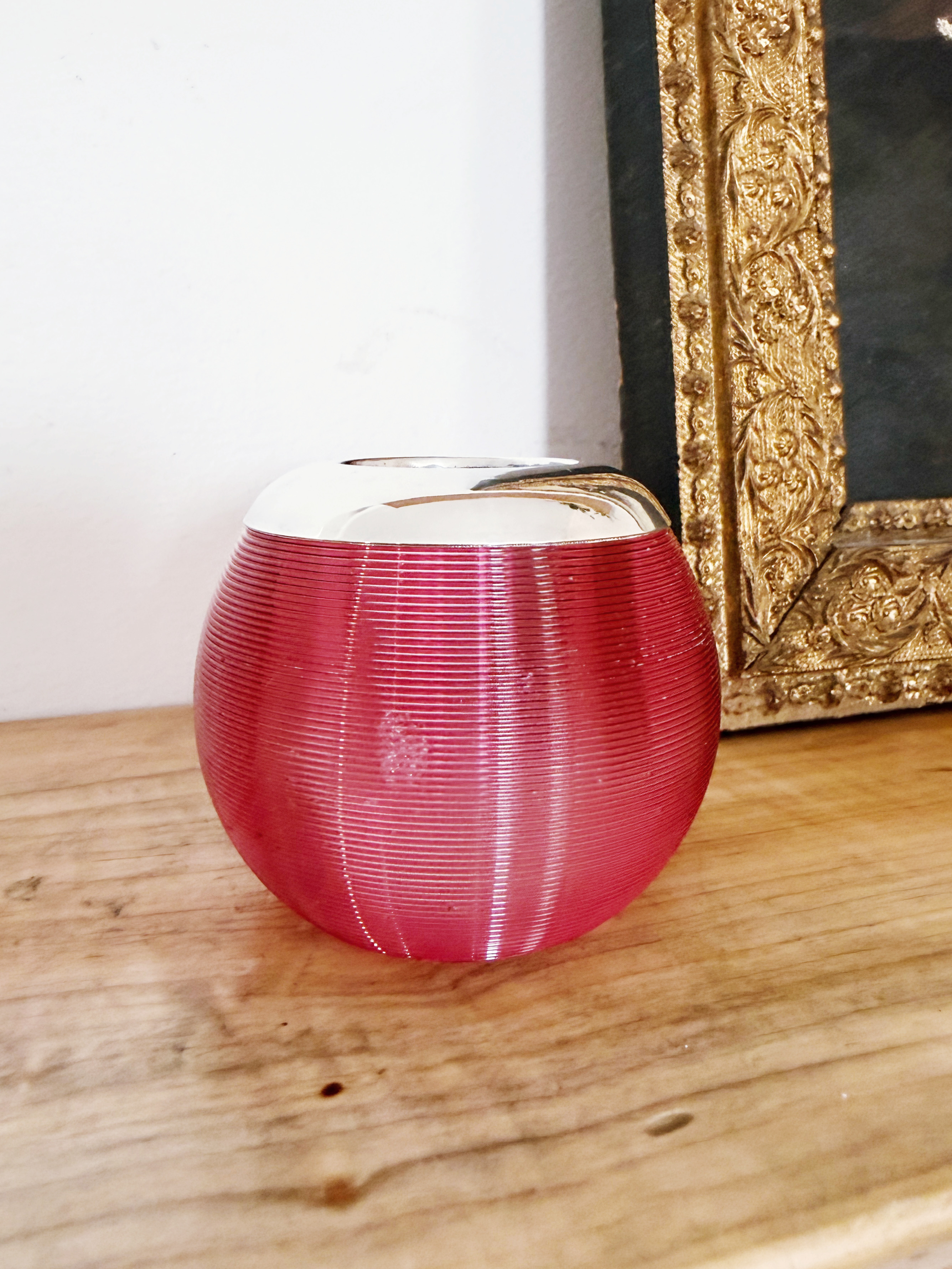 Antique English Sterling Silver and Pink Glass Match Striker no. 1