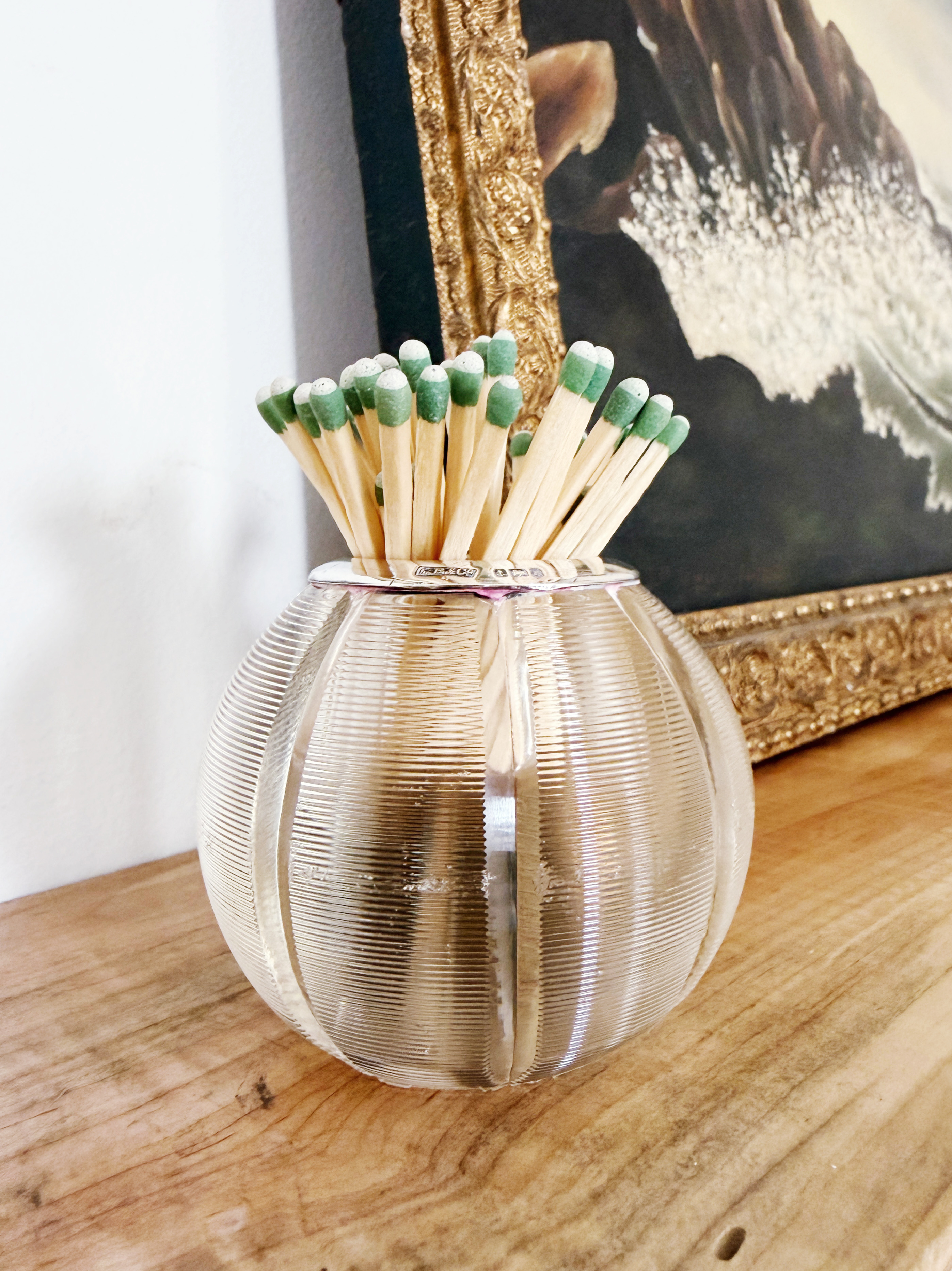 Antique 1900 Sterling Silver and Glass Match Striker