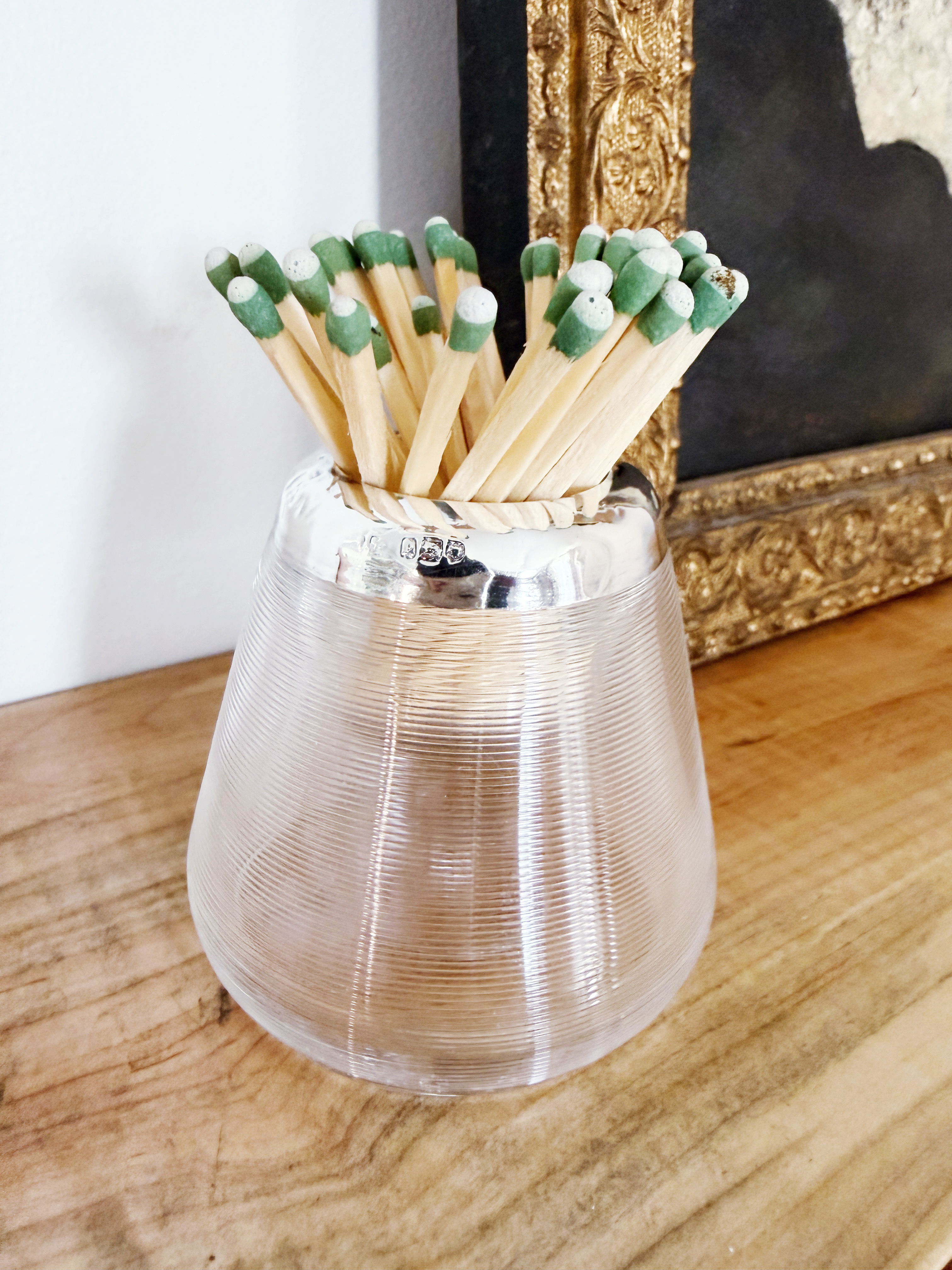 Antique 1910 Sterling Silver and Glass Match Striker