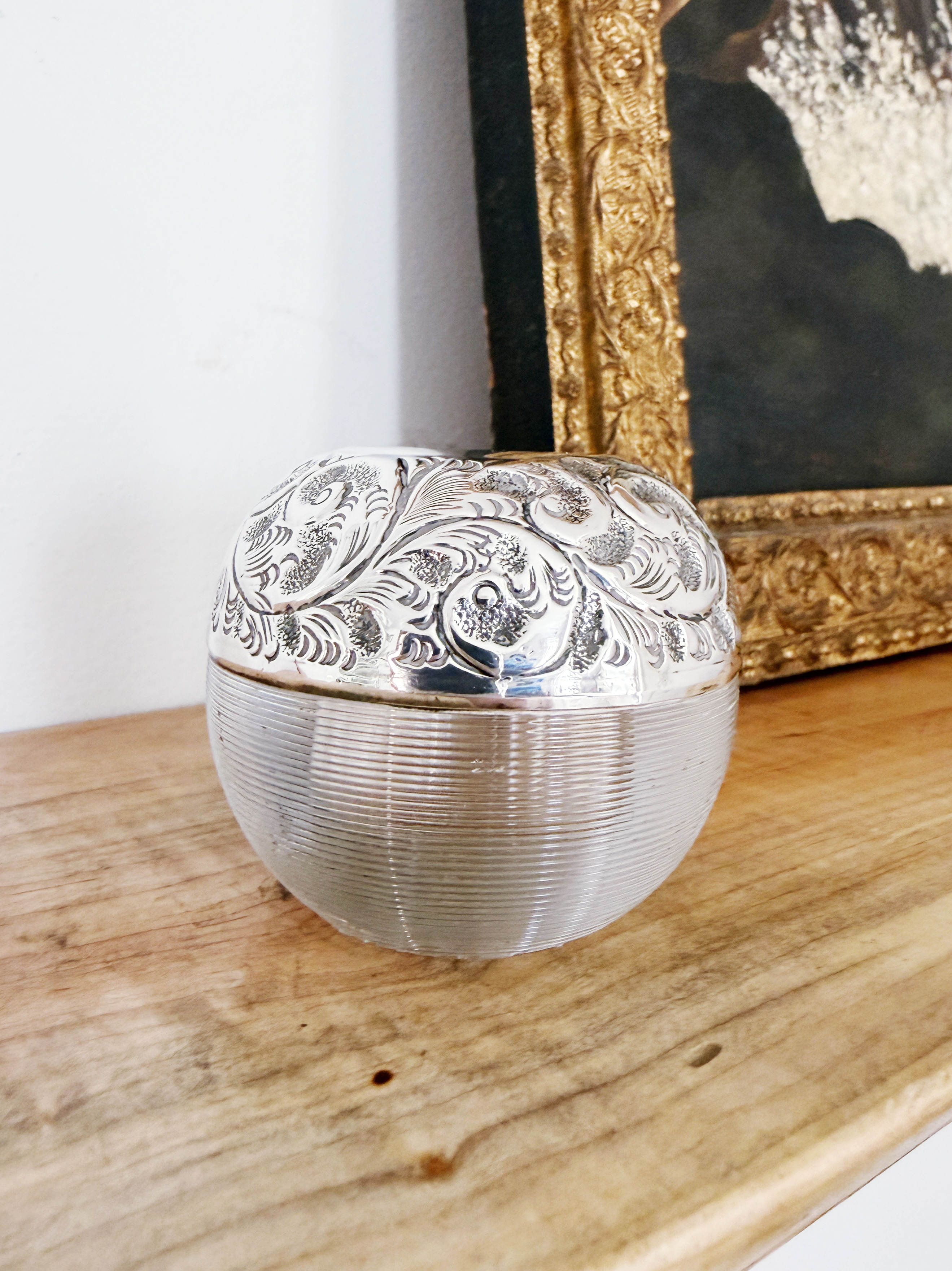 1907 English Sterling Silver and Glass Match Striker