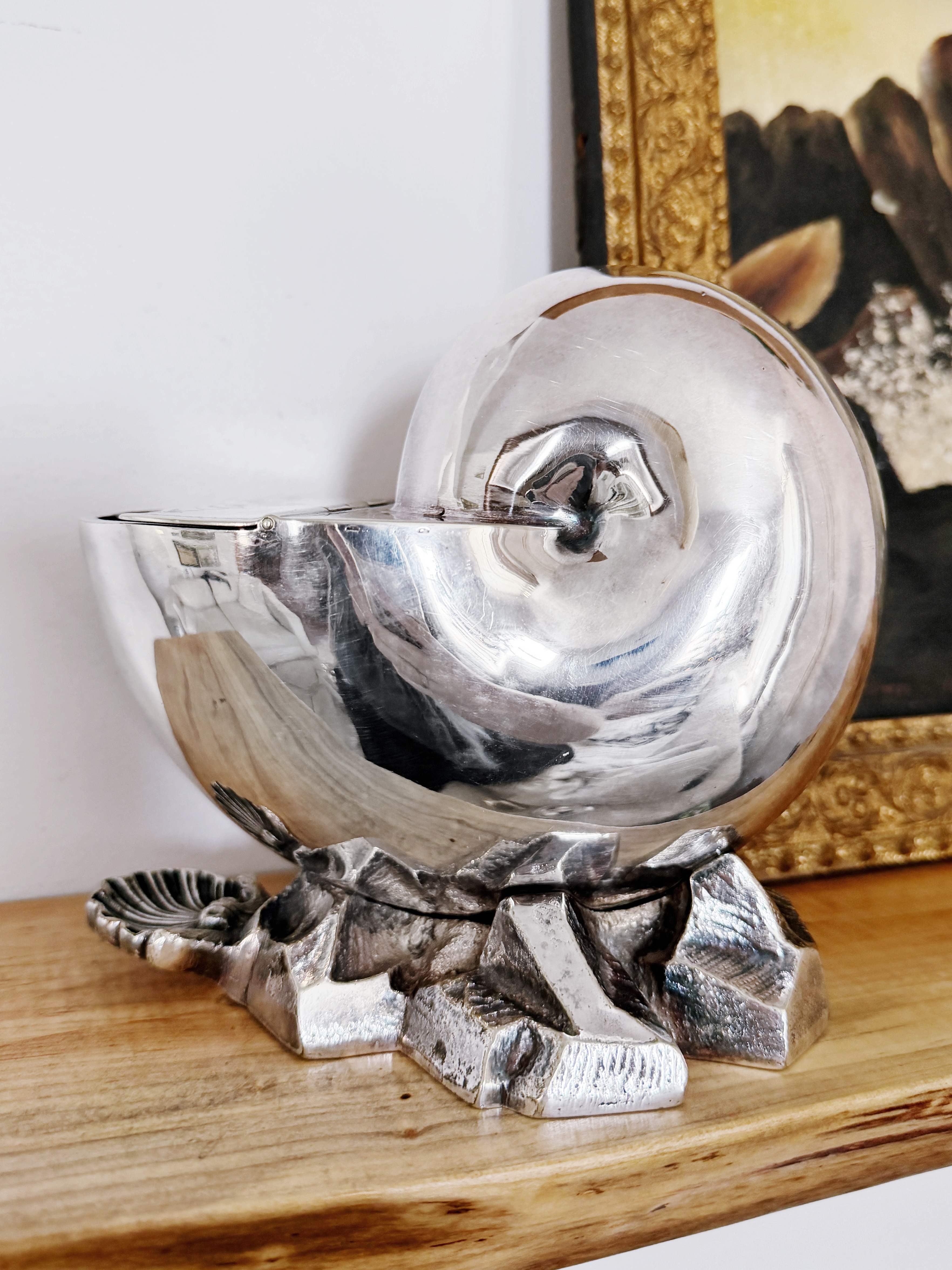 1880s English Silver Plated Nautilus Spoon Warmer