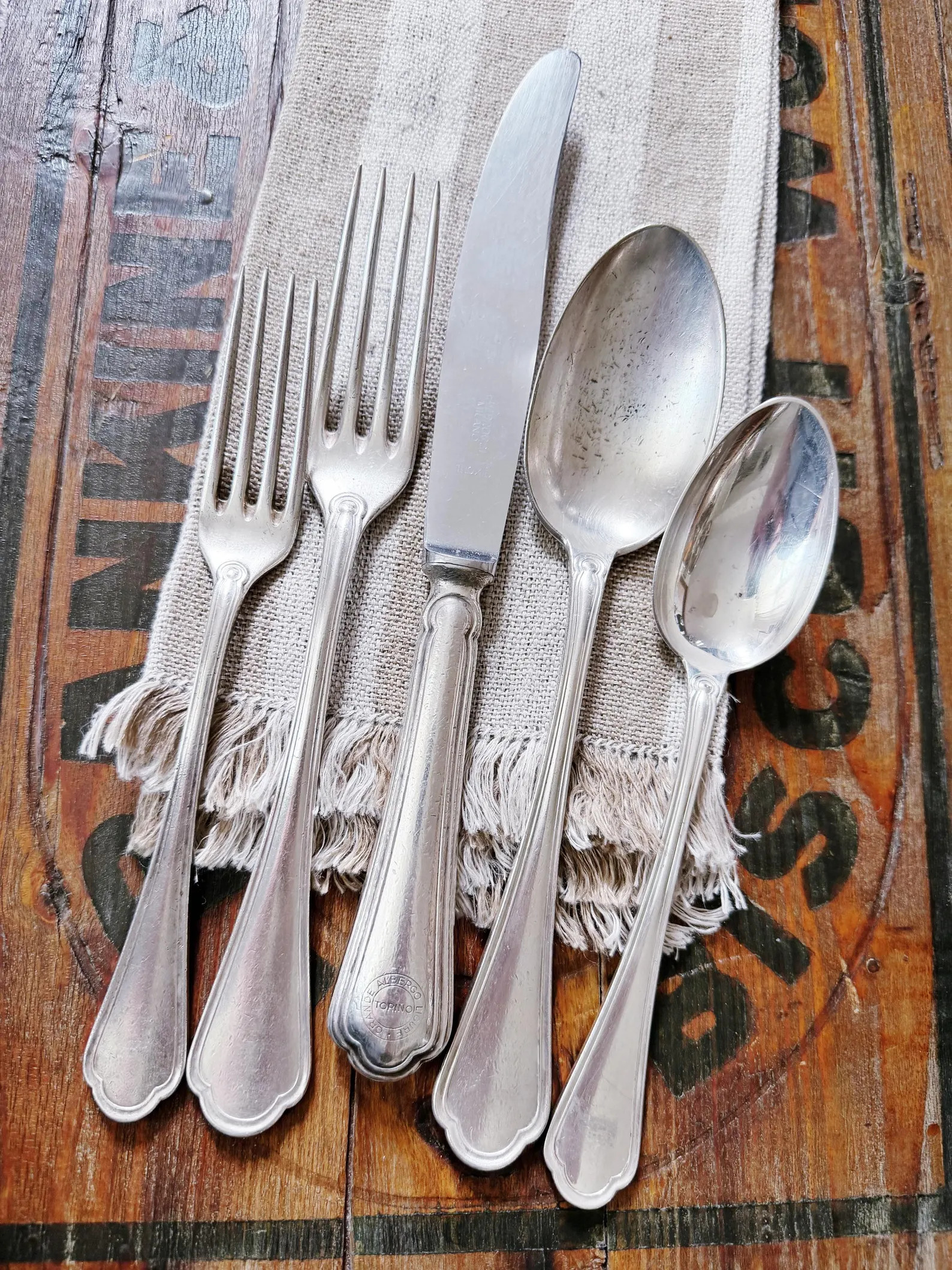 Antique Silver Plated Flatware Service from Grand Hotel Ligure in Turin Italy