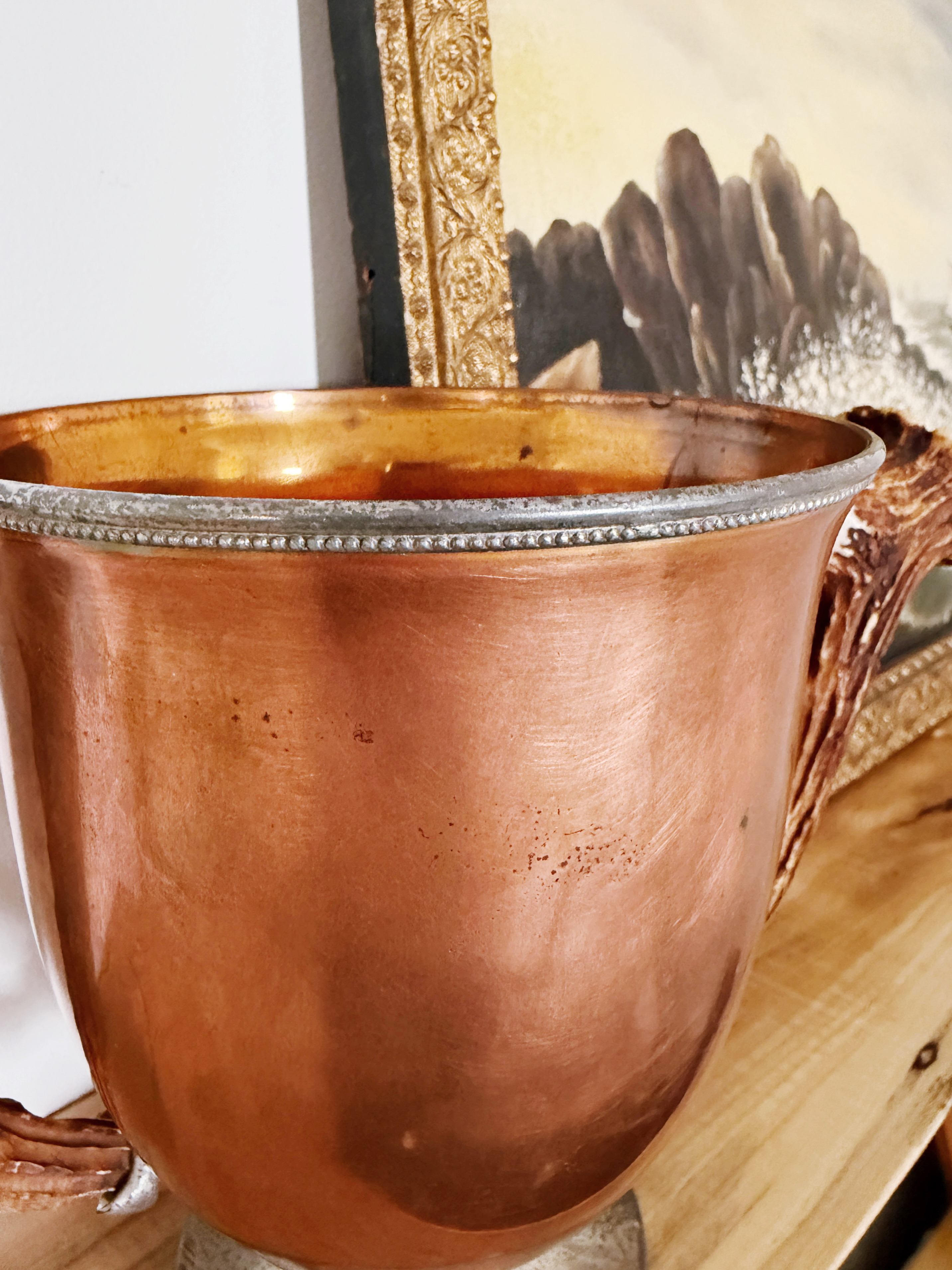 Antique Copper Poultry Trophy with Deer Antler Handles