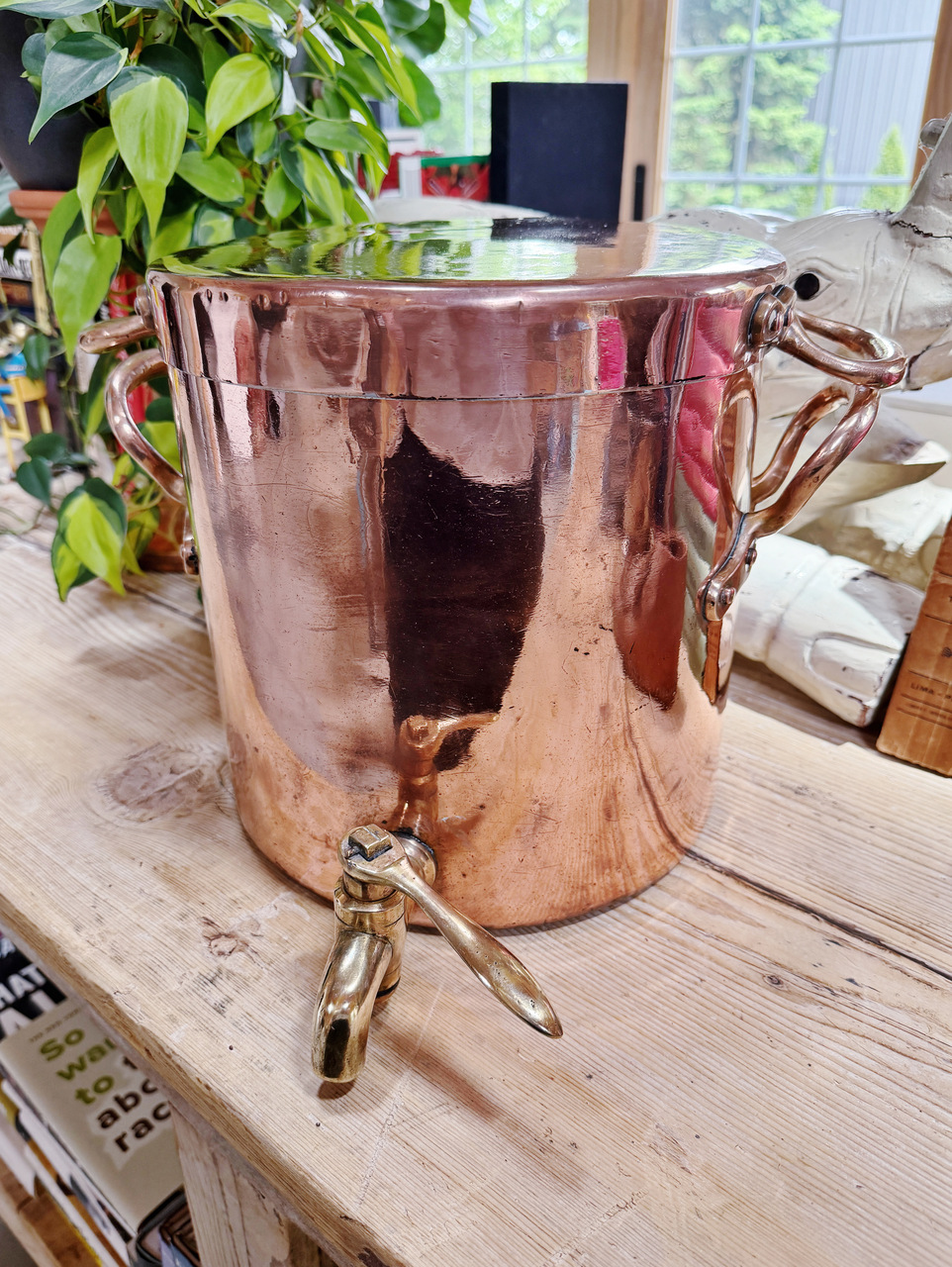 Antique English Copper Stock Pot with Lid