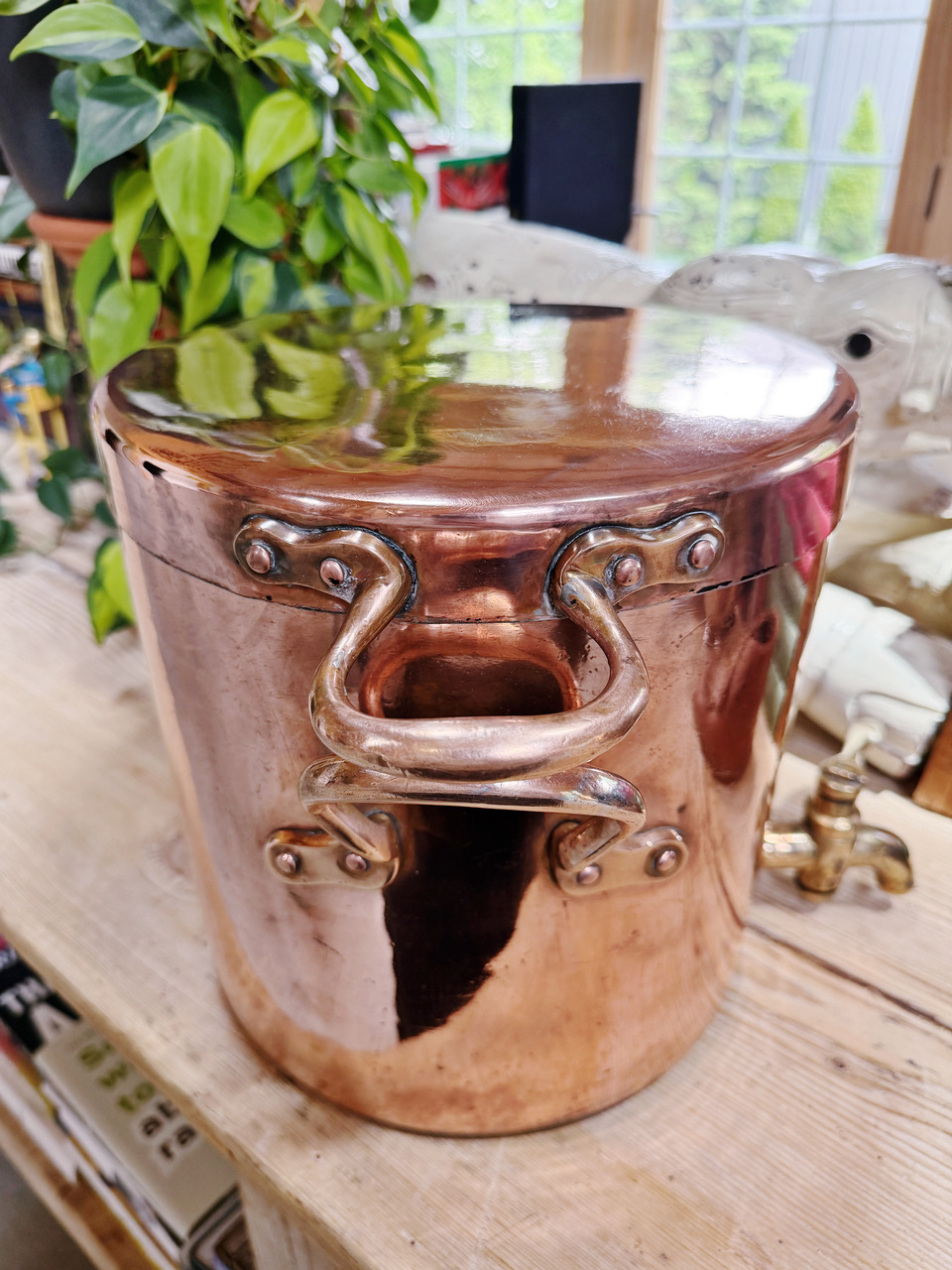 Antique English Copper Stock Pot with Lid