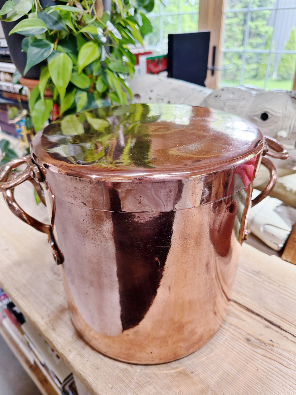 Antique English Copper Stock Pot with Lid