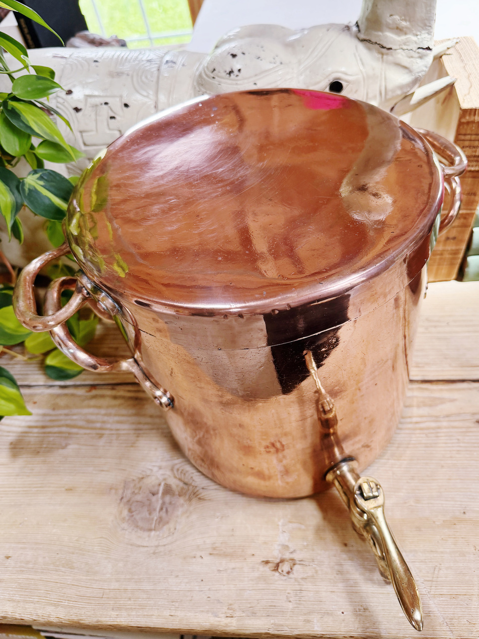 Antique English Copper Stock Pot with Lid