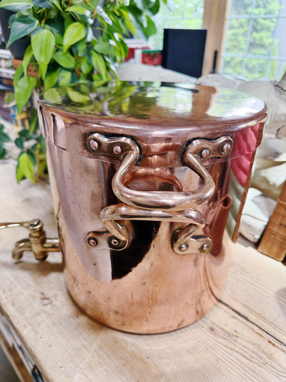 Antique English Copper Stock Pot with Lid