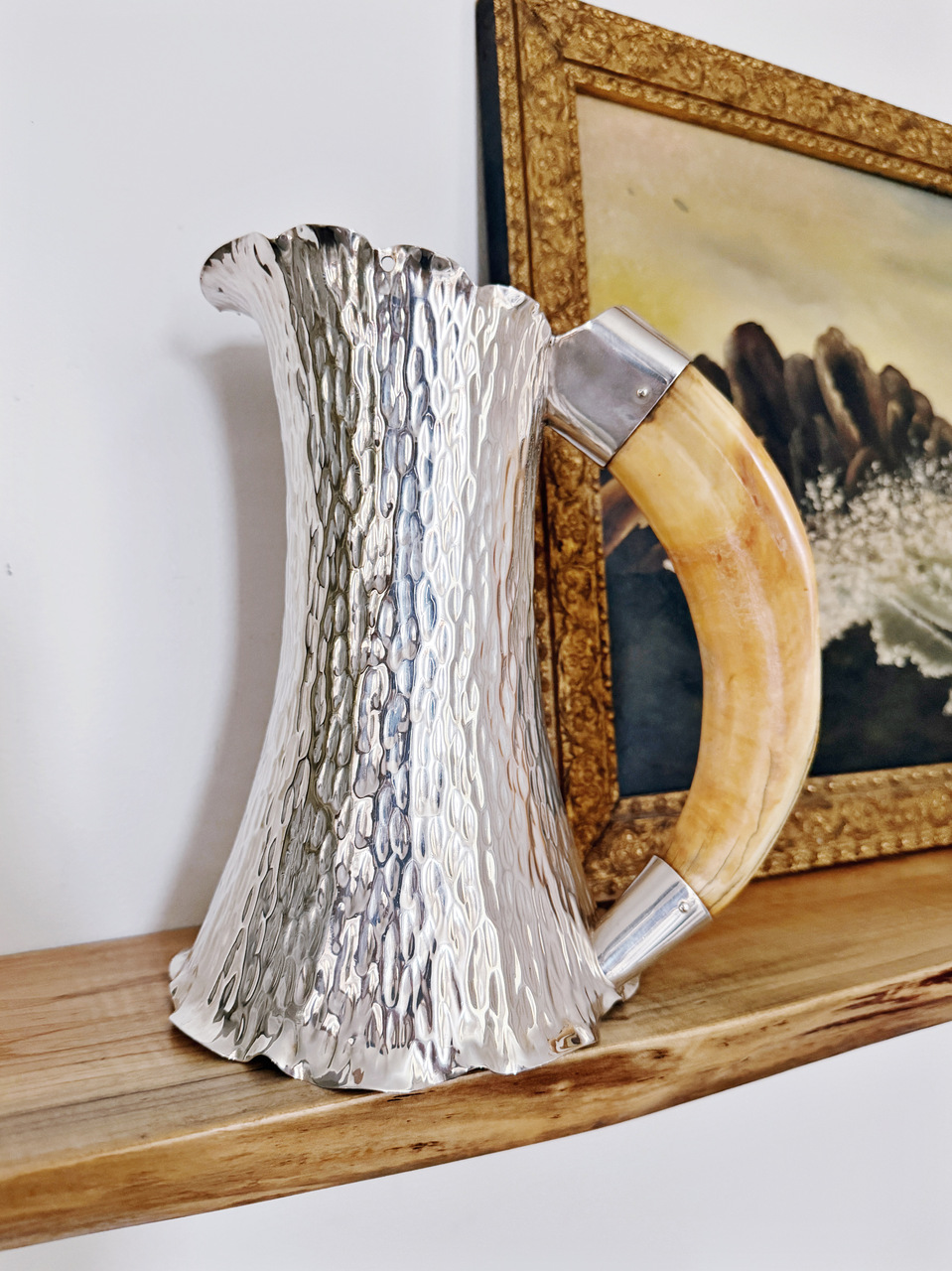Antique English Silver Plate & Horn Pitcher