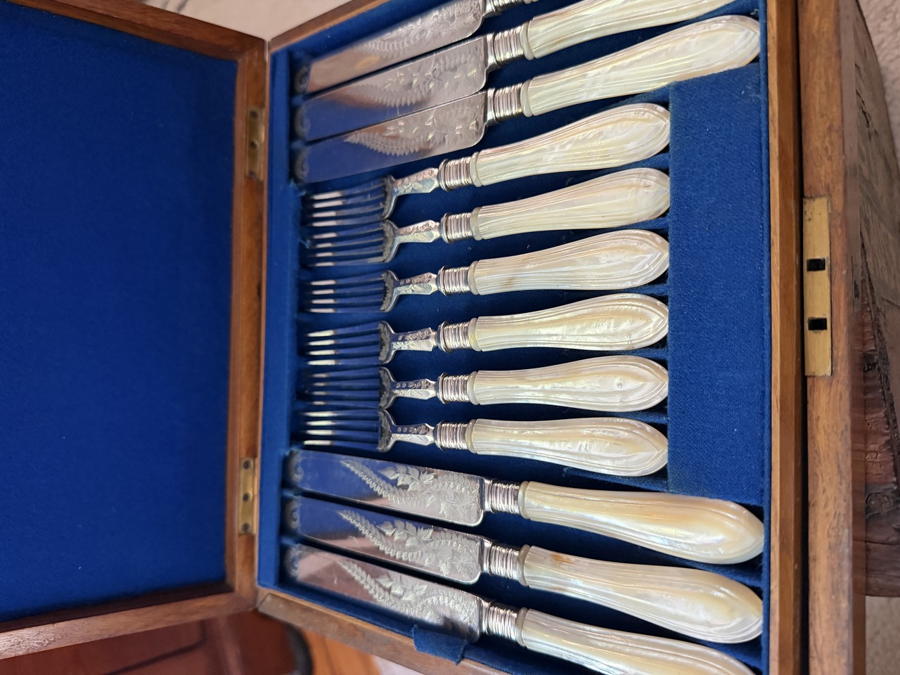 Antique Mother of Pearl and Silver Plated Flatware Service for 12