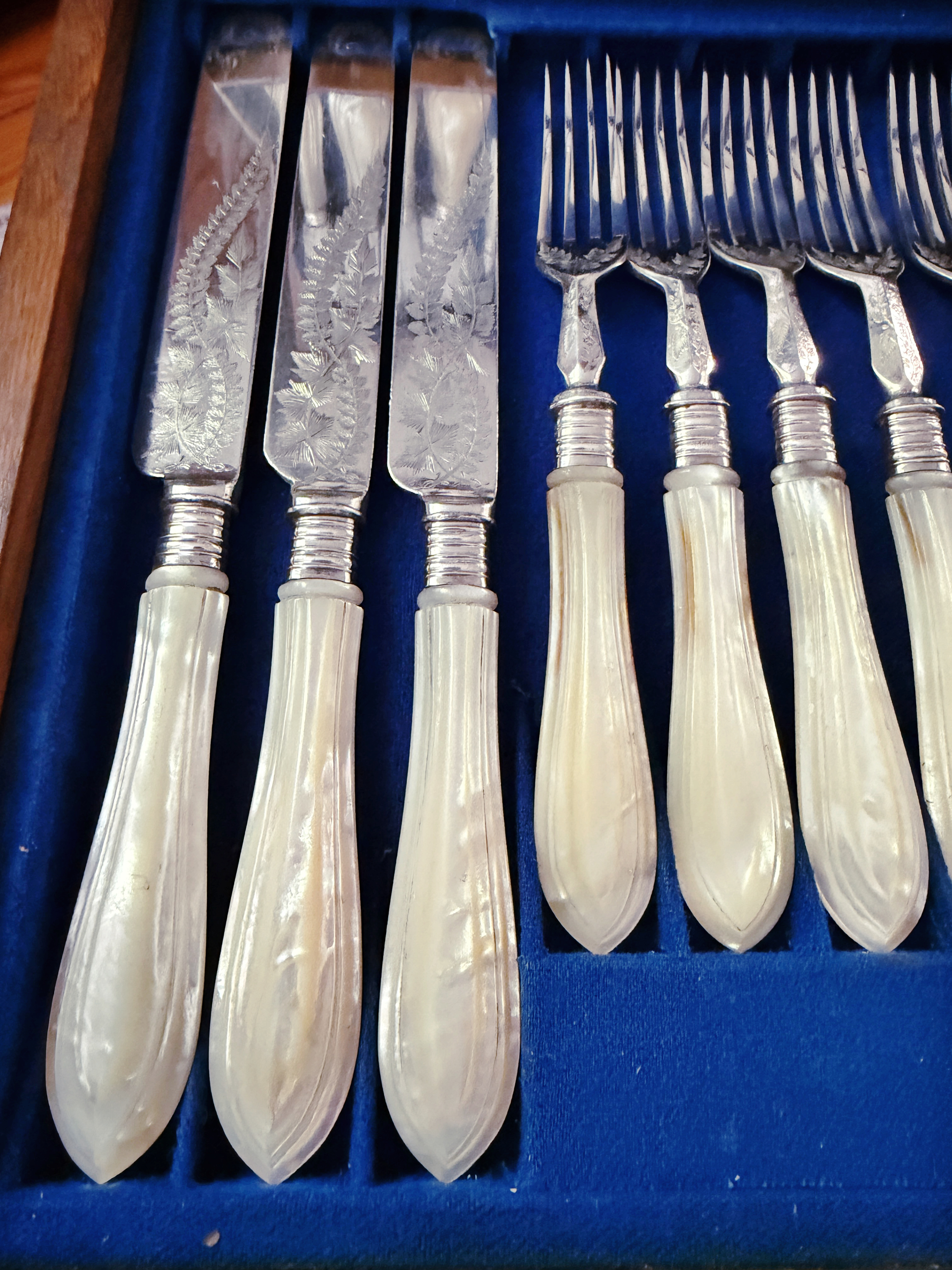 Antique Mother of Pearl and Silver Plated Flatware Service for 12