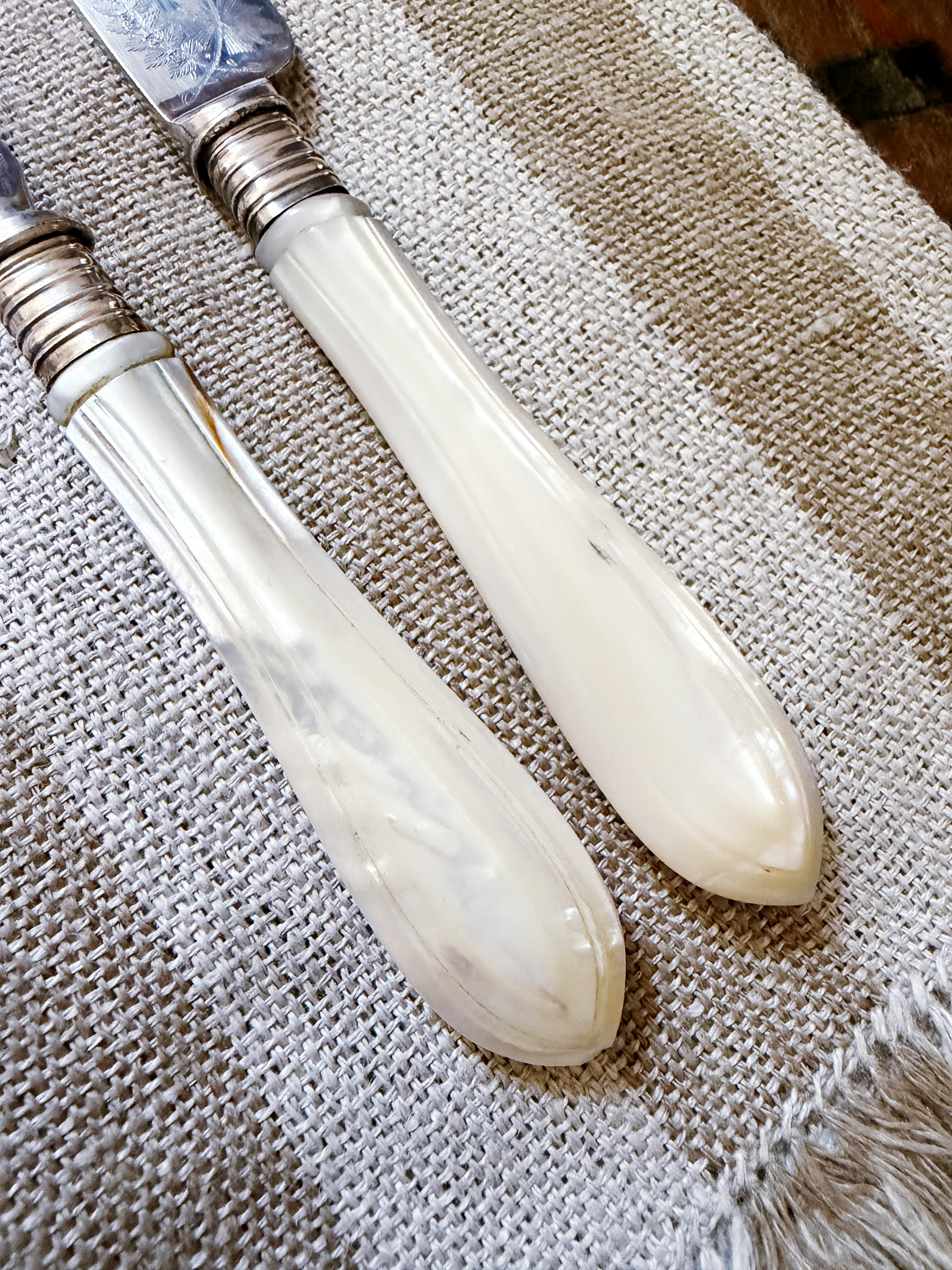 Antique Mother of Pearl and Silver Plated Flatware Service for 12