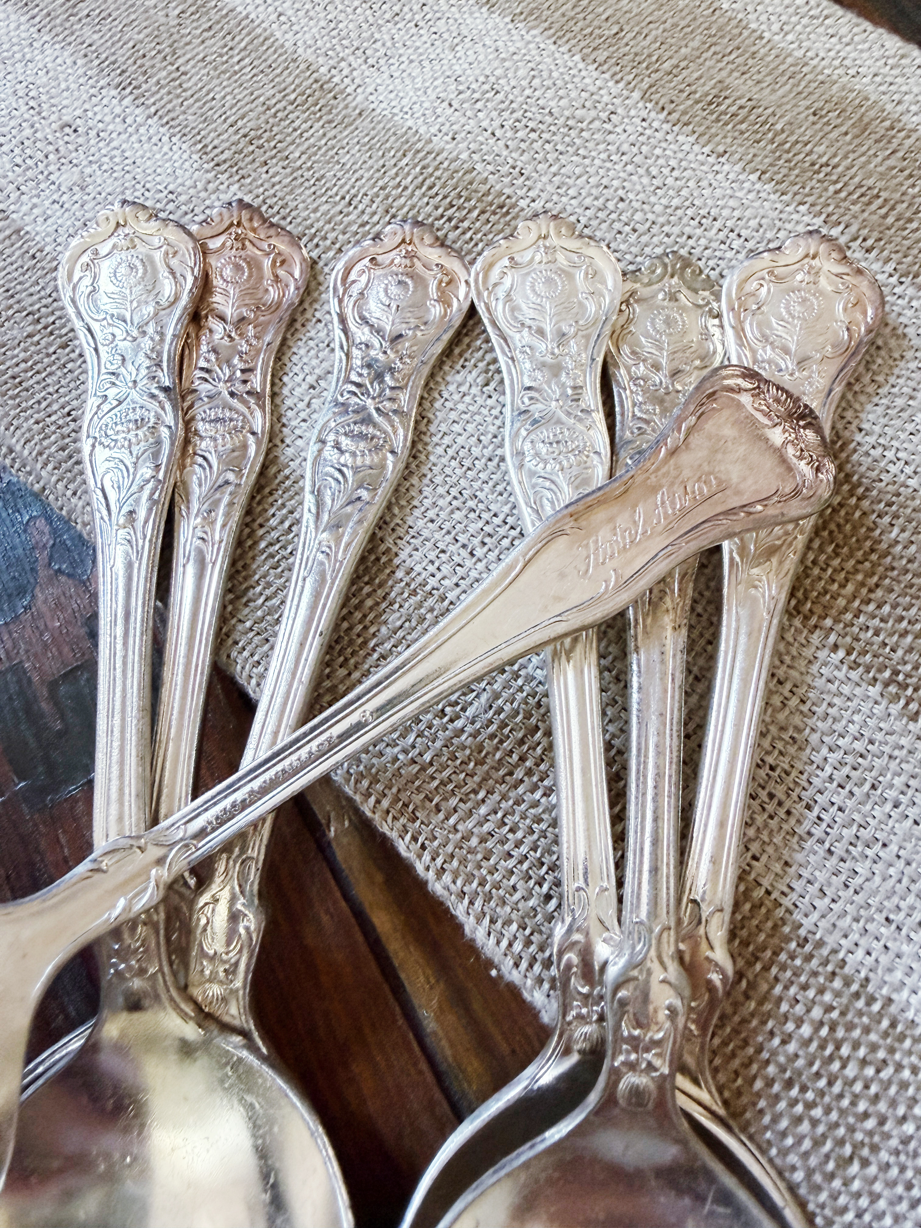 Antique Hotel Astor Silver Plated Soup Spoons