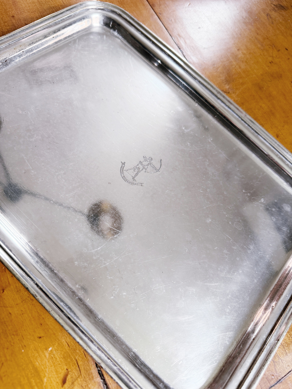 Antique Silver Serving Tray from Hotel Belmont in New York